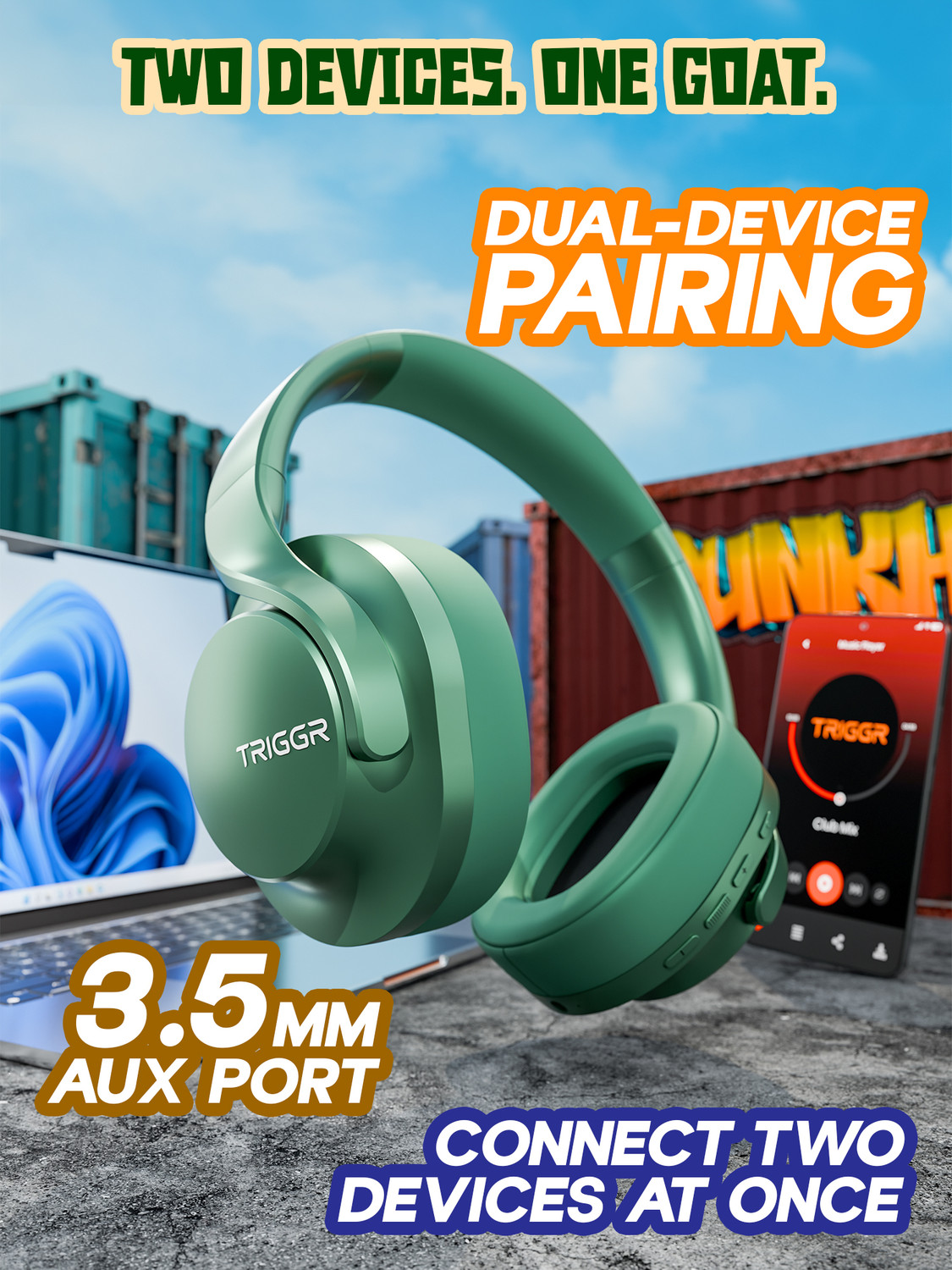 Image of TRIGGR Punkheadz Z2 with 50H Battery, Dual Pairing, 40mm Drivers, ENC, Aux Port, v5.4 Bluetooth
