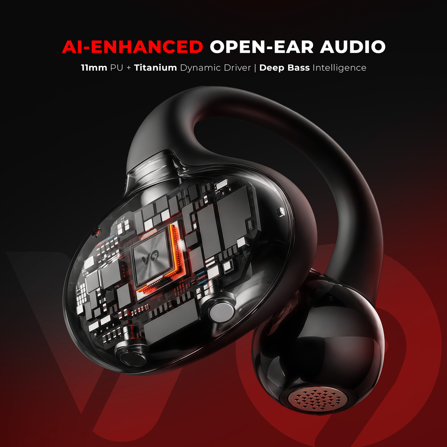 Image of Voom **OWS Air Clips OWS Buds, 80H Playtime, 360 Audio, Quad Mic ENC** Bluetooth Headset (Black, True Wireless)