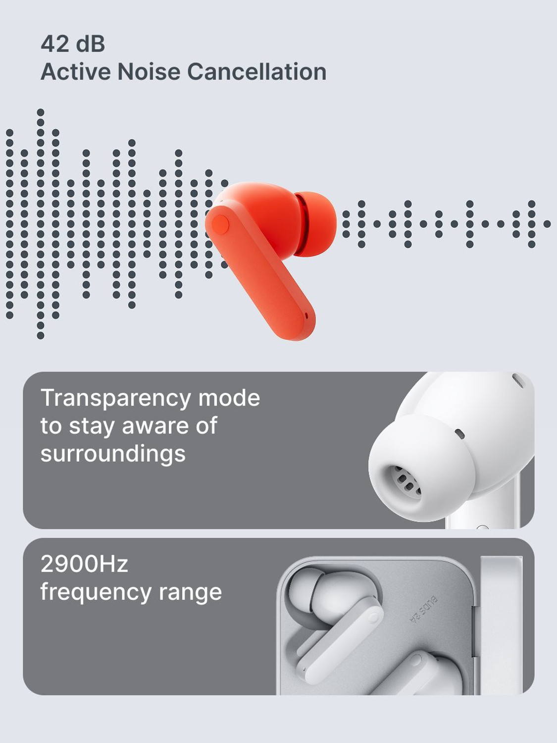 Image of CMF by Nothing Buds 2a, 42 dB ANC, 12.4mm Driver, Dirac-tuned, Ultra Bass Tech, 35.5 hrs Bluetooth Headset (Light Grey, True Wireless)