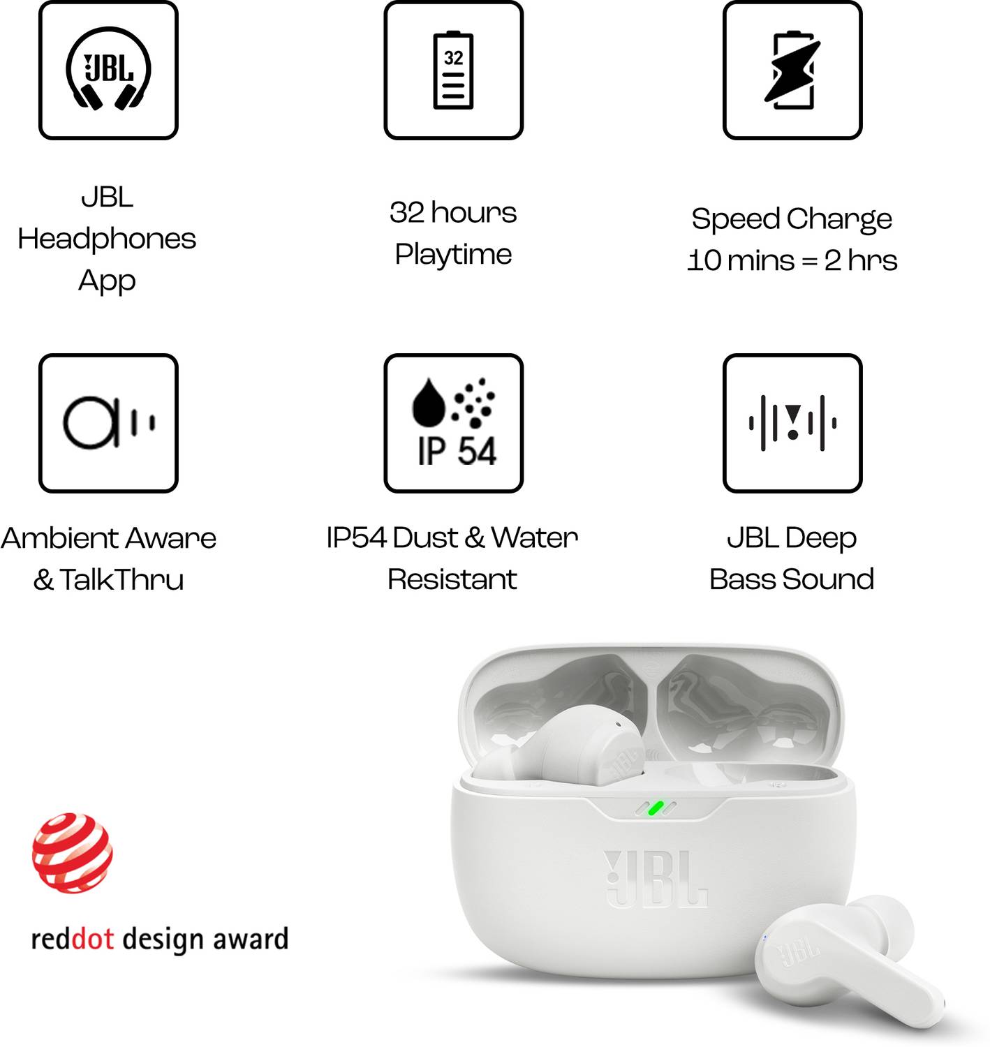 JBL Vibe Beam TWS Earbuds, 32Hr Playtime, IP54 - Image 3