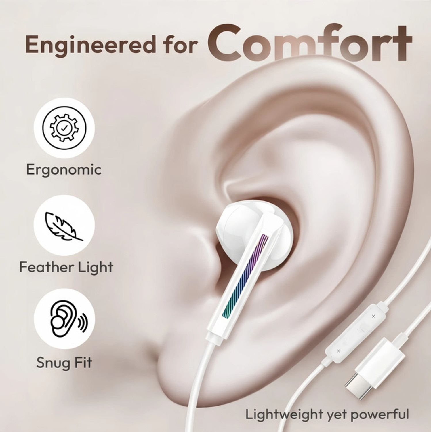Image of HRYFiNE Premieum Quailty USB C Earphones with Noise Isolation & HD Sound for all type C Wired