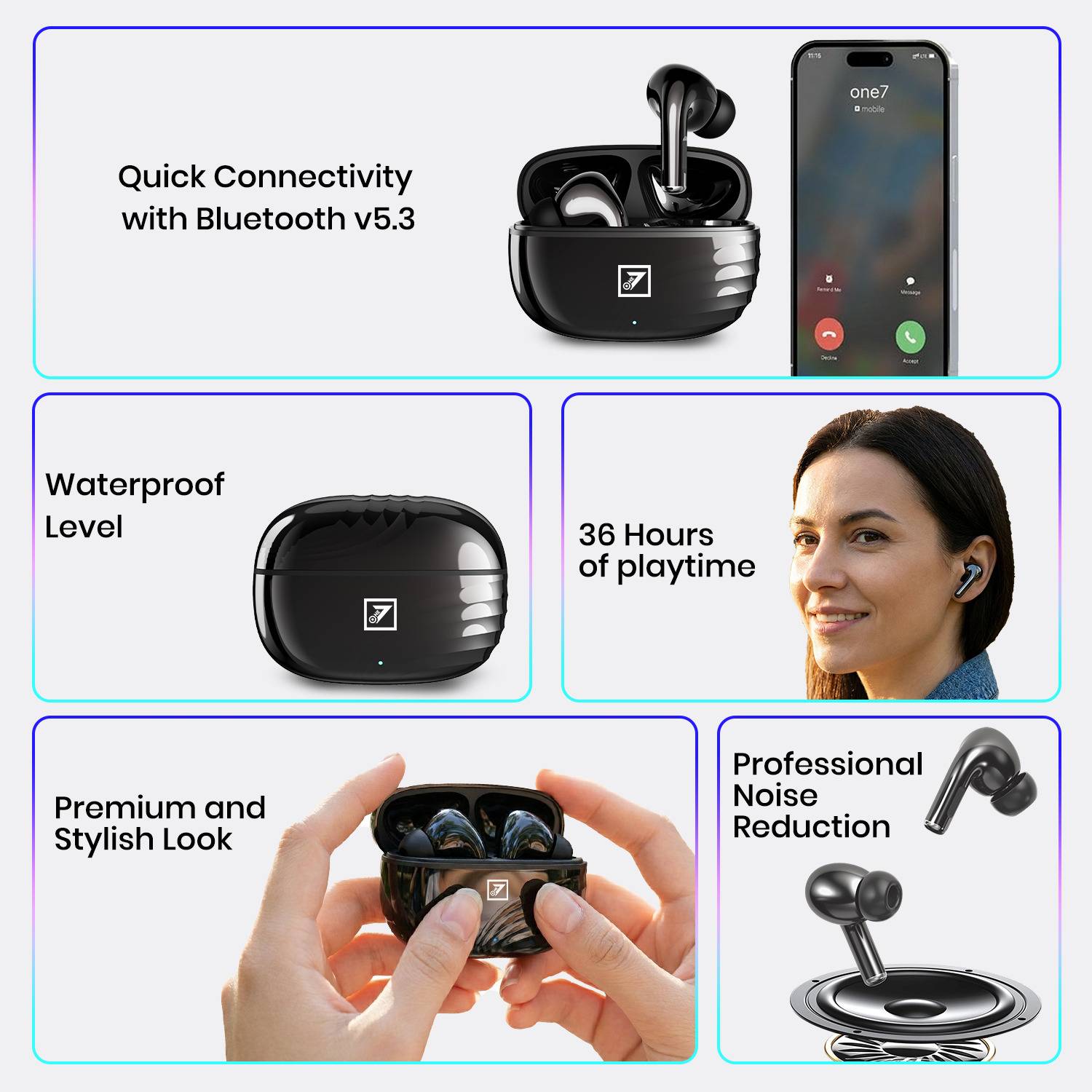 ONE 7 Wireless Bluetooth Earbuds 36H Playtime - Image 3