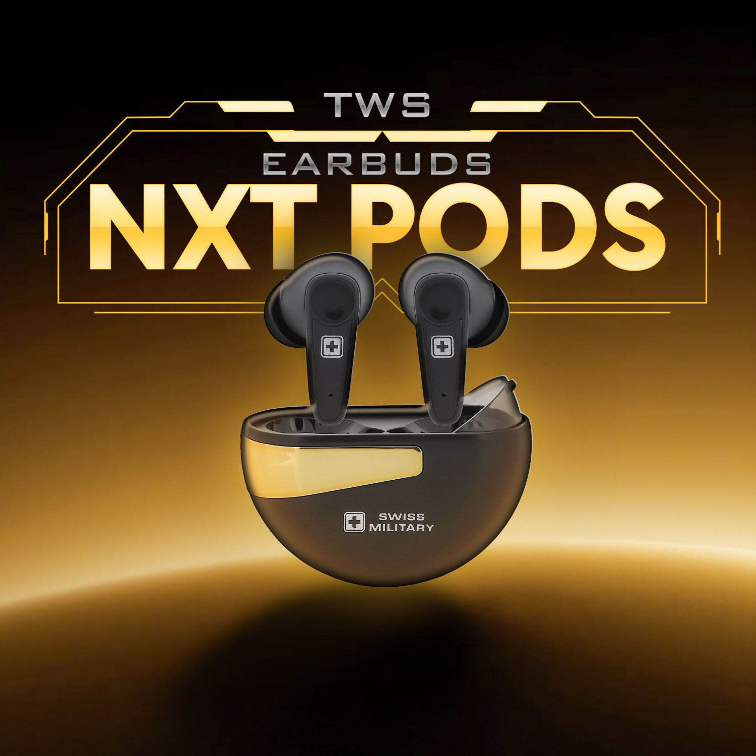 Image of SWISS MILITARY NXTPODS with 50H Playback, Sterio Sound, Chrome Plated, 10mm Driver, Gaming Mode Bluetooth