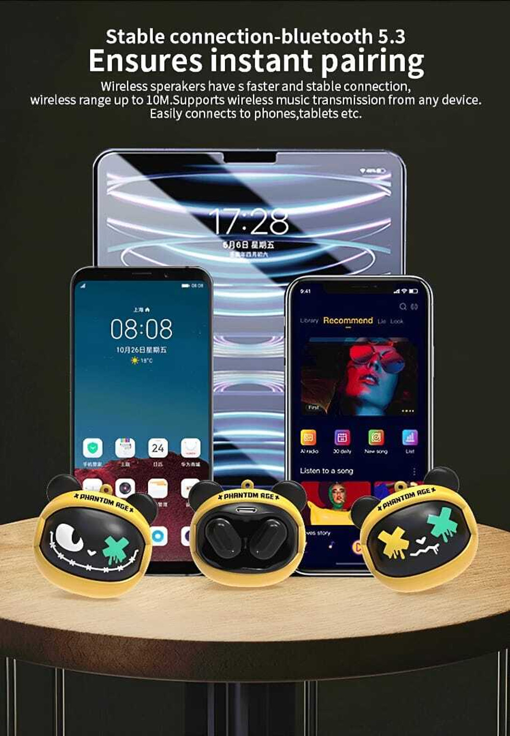 Image of AL ATASH Trendy Wireless Bluetooth Earbuds with Rolling Face Charging Case Deep Bass Buds Bluetooth without Mic