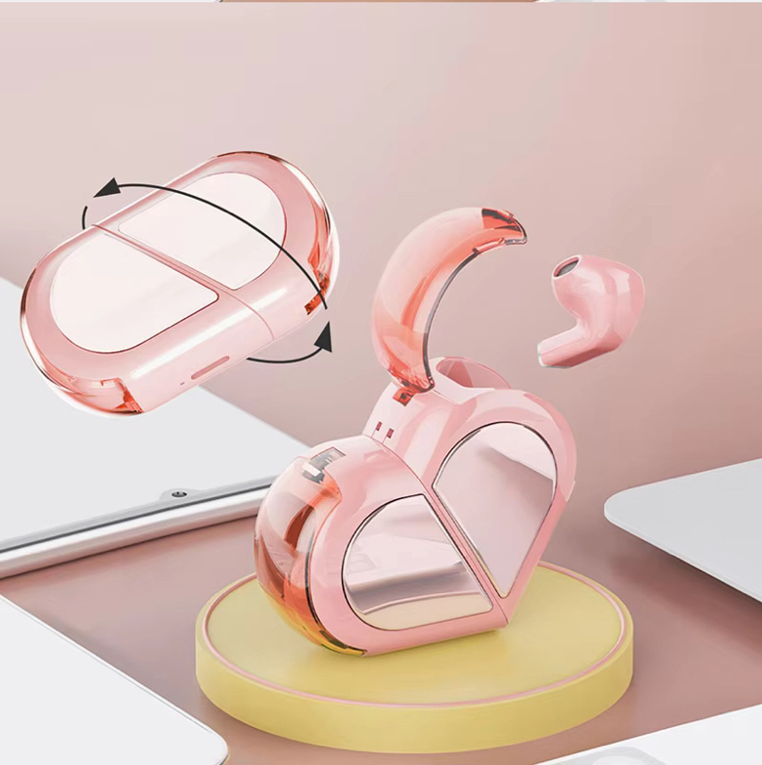 Image of Life Like Rotatable Design Heart Shape TWS Earbuds, Fast Charging Earphones With Mic Bluetooth