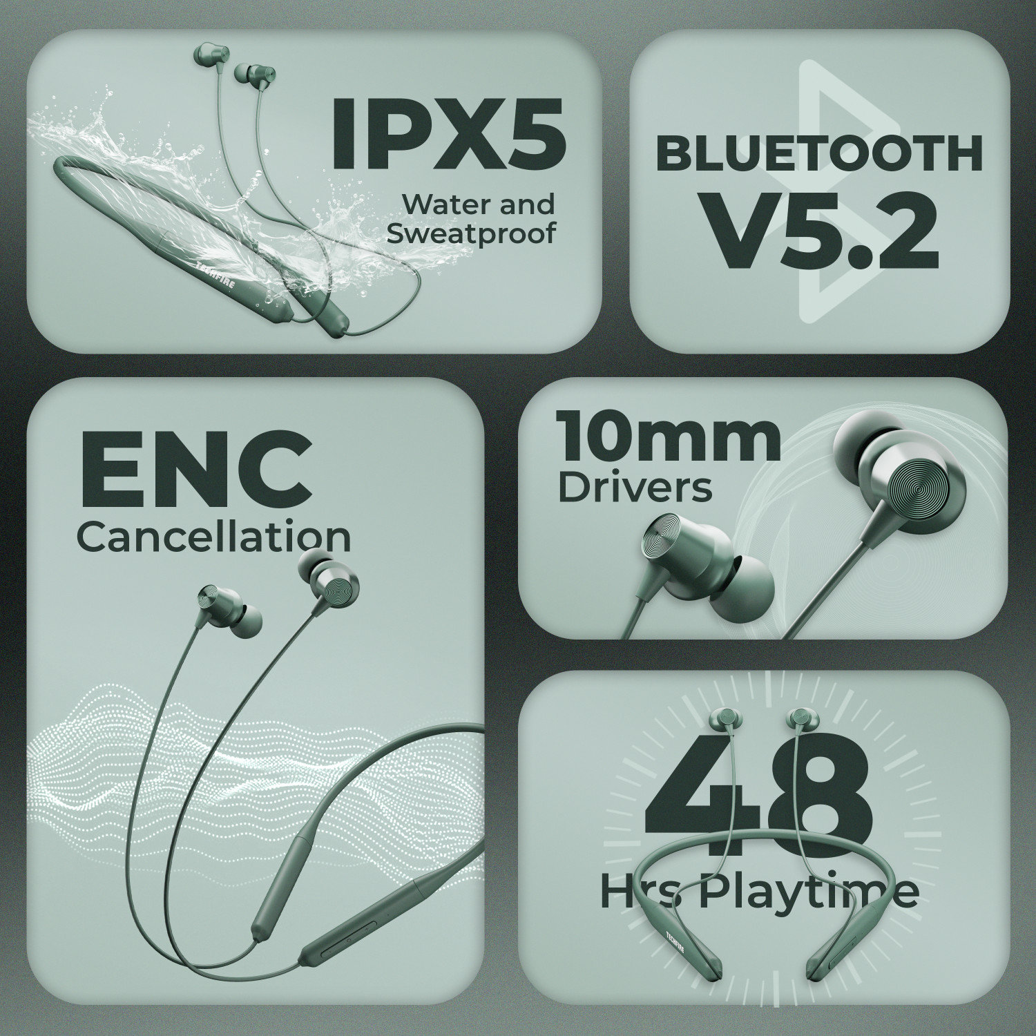 Image of TECHFIRE T60 Bullets Wireless Z Bass Edition Neckband headphone with 40 hr playtime Bluetooth