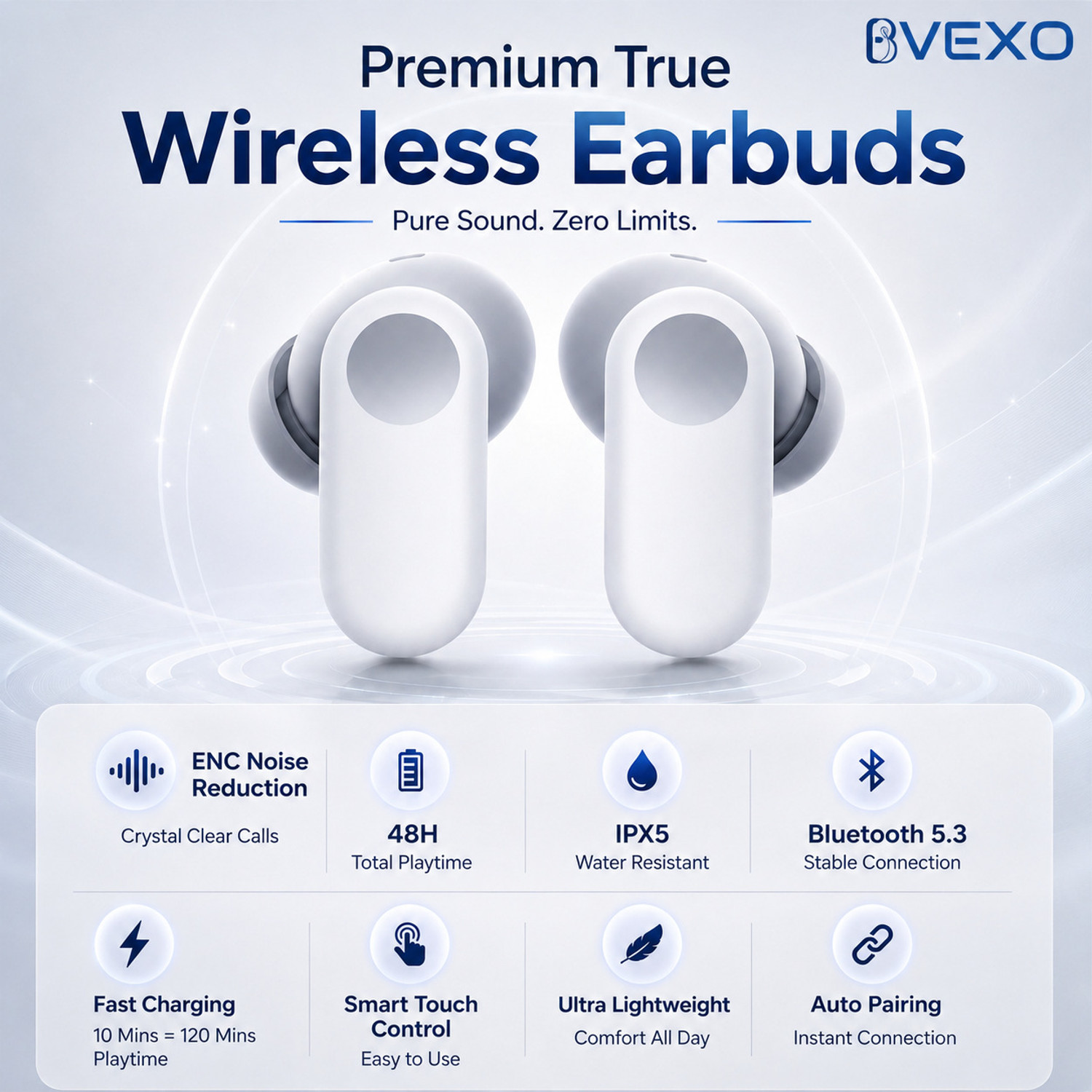 Image of BVEXO Nord CE 2 TWS Earbuds up to 48HR Playback, Ai Mic Clear Call 3D Spatial Audio-34 Bluetooth