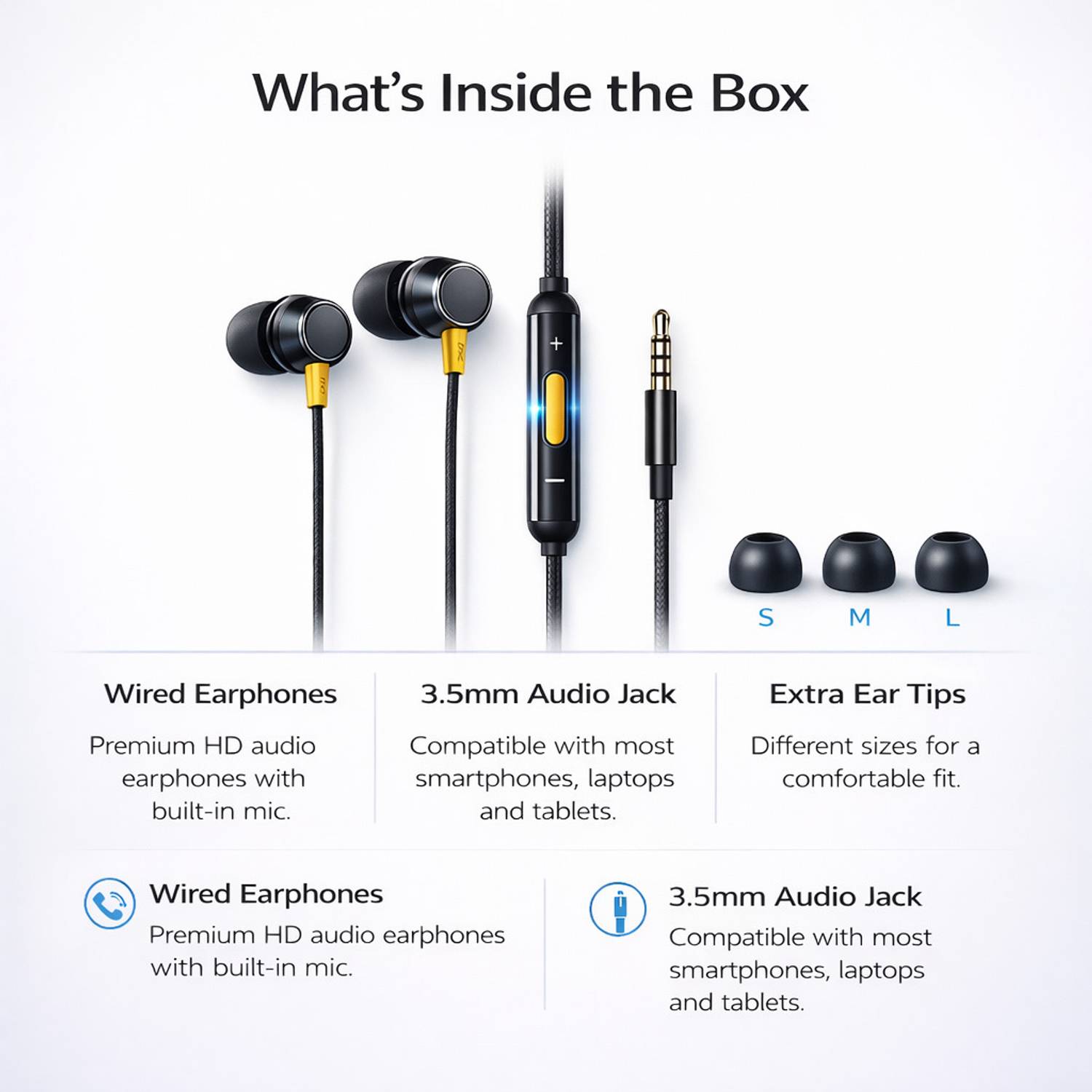 Gamor Buds 3 3.5mm Jack Earphone Durable& Reliable Black Wired