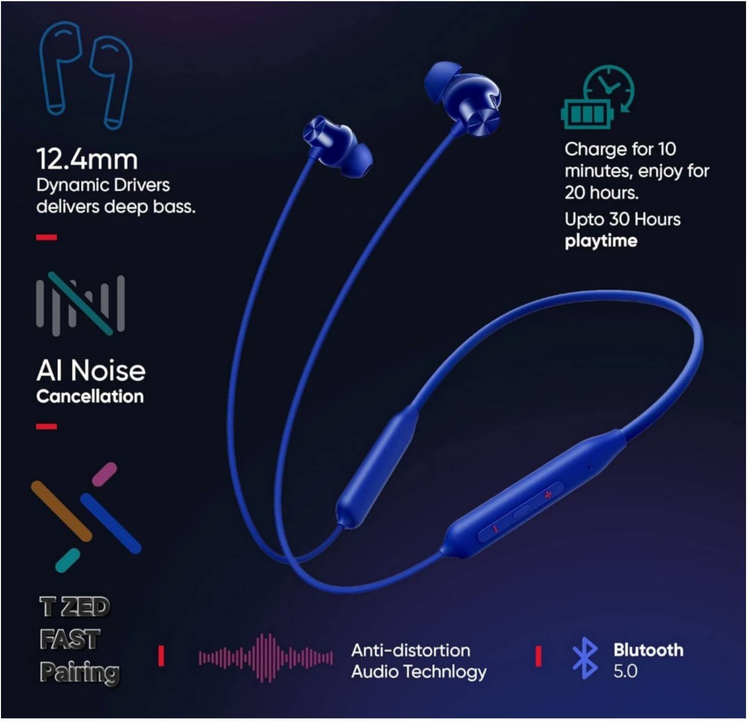 T ZED Wireless Z3 ANC&ENC Earphones&Neckband Bluetooth Price in