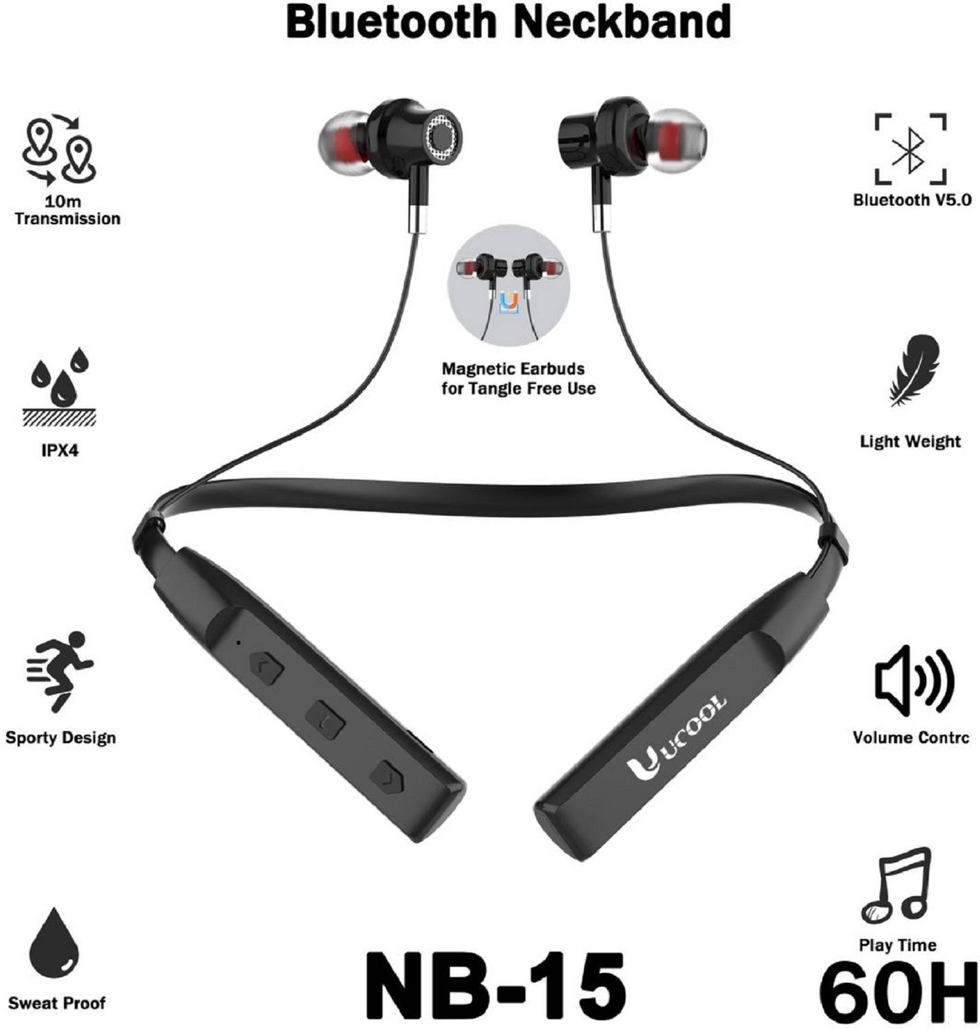 Ucool 60 Hours Playtime Bluetooth Neckband Headphones - Image 2