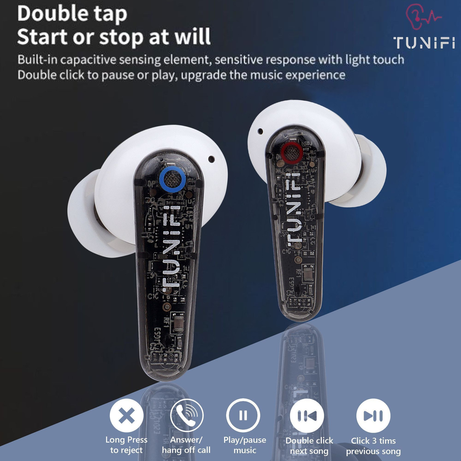 Image of HODOPHILE TWS Earbuds l IMMERSE Transparent l 5.2 l Upto 24Hr Playtime Bluetooth