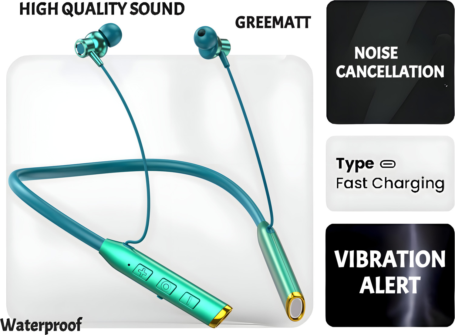 Image of GREE MATT N80 Vibration Alert 48 Hours Playtime Cancellation Waterproof Neckband T2 Bluetooth