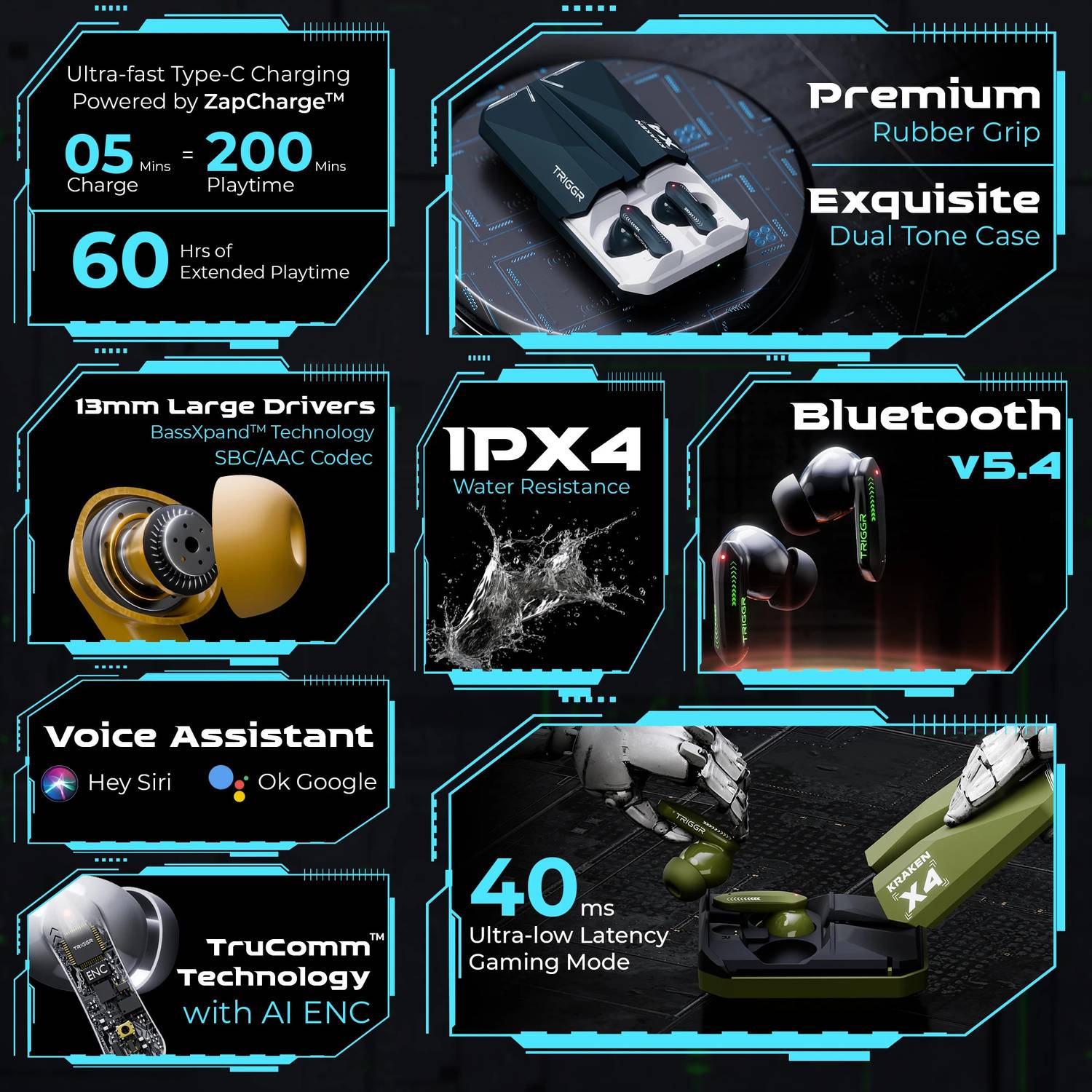 TRIGGR Kraken X4 13mm Drivers Bluetooth Earbuds - Image 2