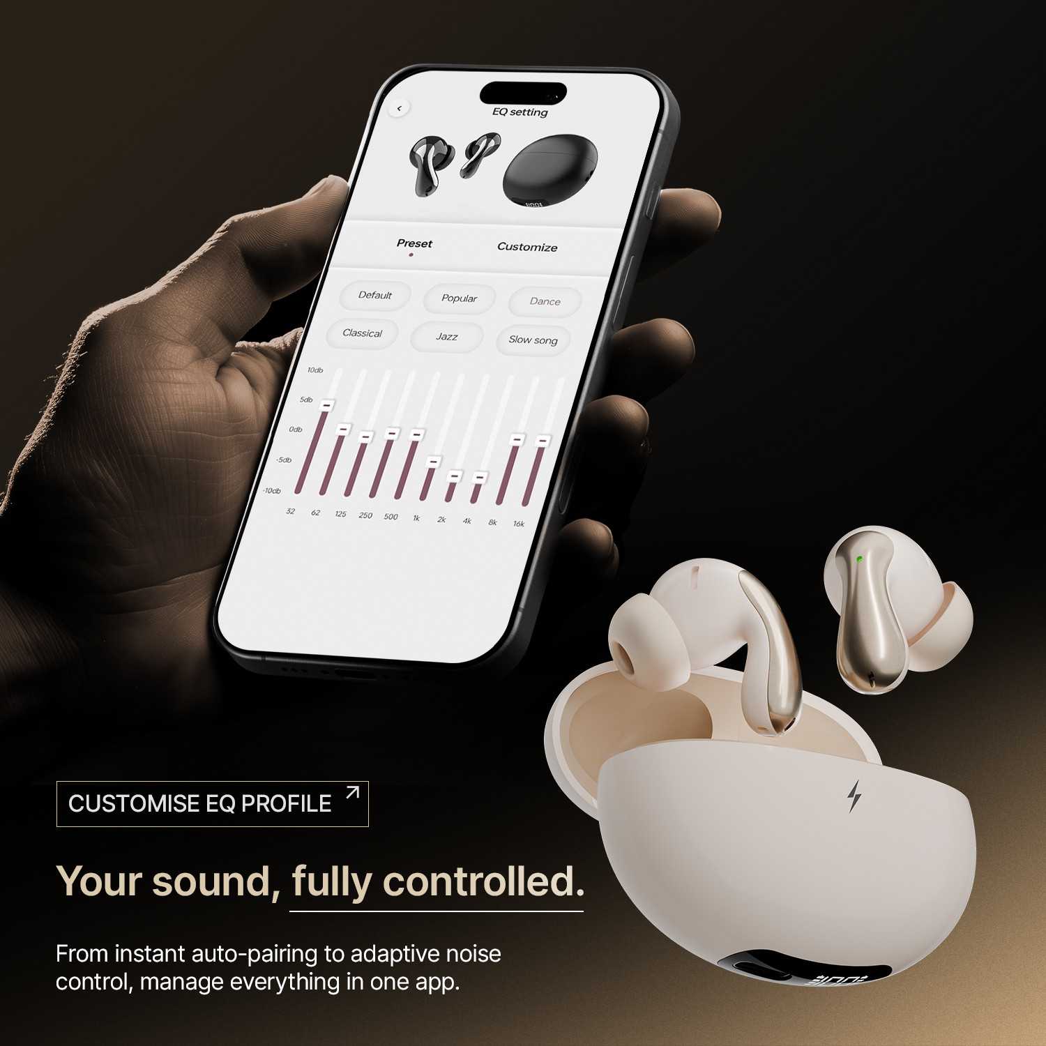 Image of Fire-Boltt Aero Drift TWS Earbuds, Custom EQ Profiles 50H Battery Display Case Quad Mic ENC Bluetooth