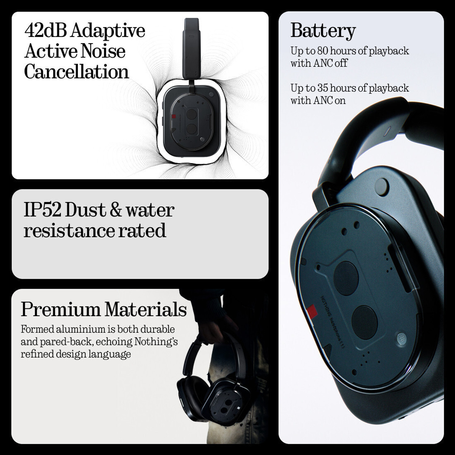Image of Nothing Headphone(1) 42dB ANC| Dual Device| Hi-Res+LDAC|40mm Driver|Sound by KEF Bluetooth & Wired