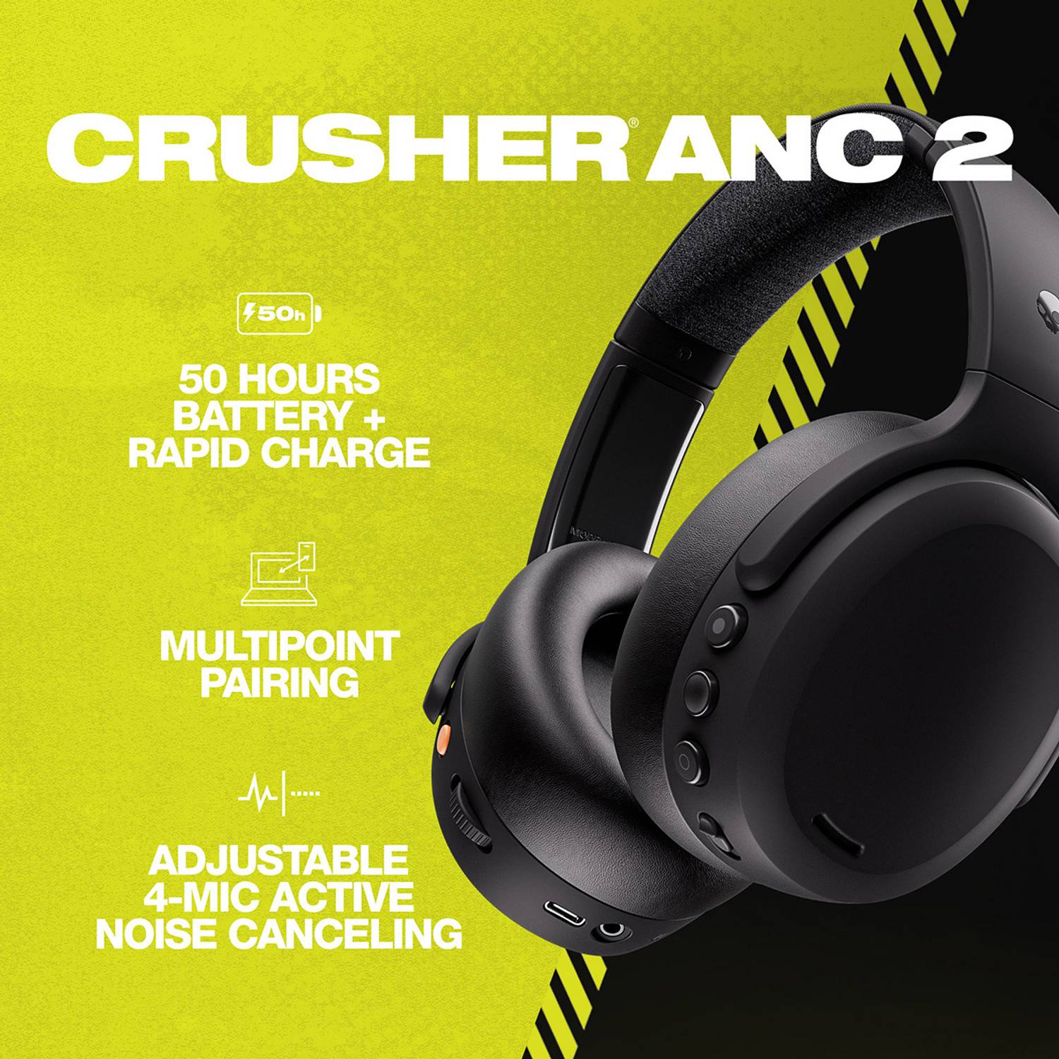 Skullcandy Crusher ANC 2 4-Mic Adjustable Sensory Bass, Dual
