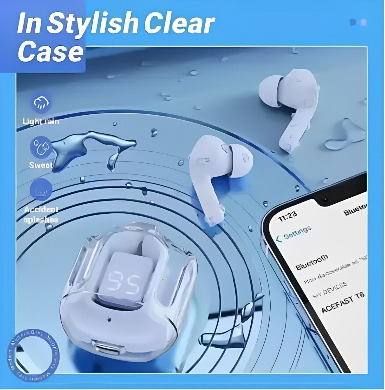Image of GWALBROS Transparent and Stylish Wireless Earbuds with Digital Display Bluetooth
