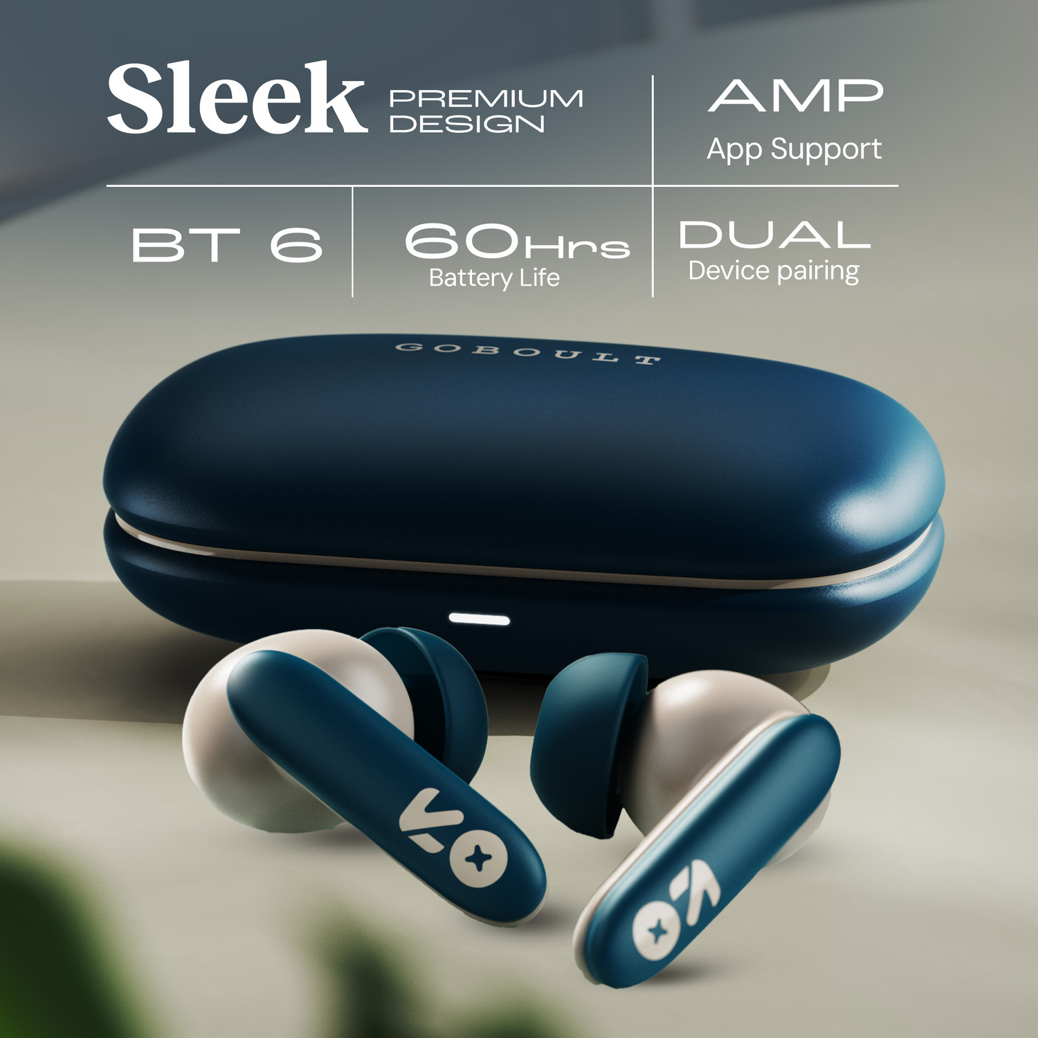 Image of GOBOULT Y1 v2.0 60Hrs Battery, Ultra Sleek, App Support, Dual Pairing, 4 Mic ENC, 6.0v Bluetooth