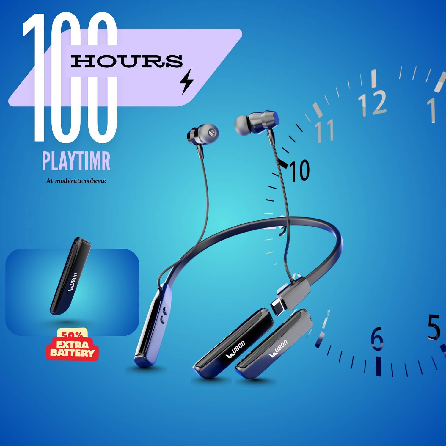 Ubon CL-35 Bluetooth Neckband with 100 Hours Playtime - Image 4