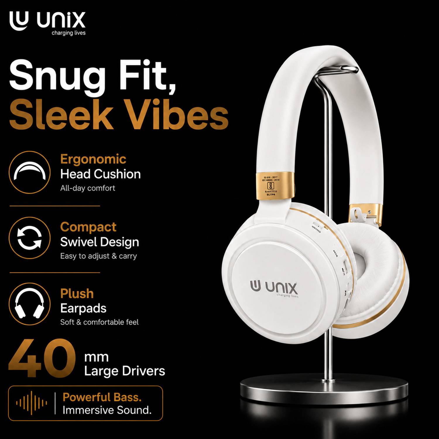 Unix Wireless Headphones 12Hrs Playtime 40MM Drivers - Image 4