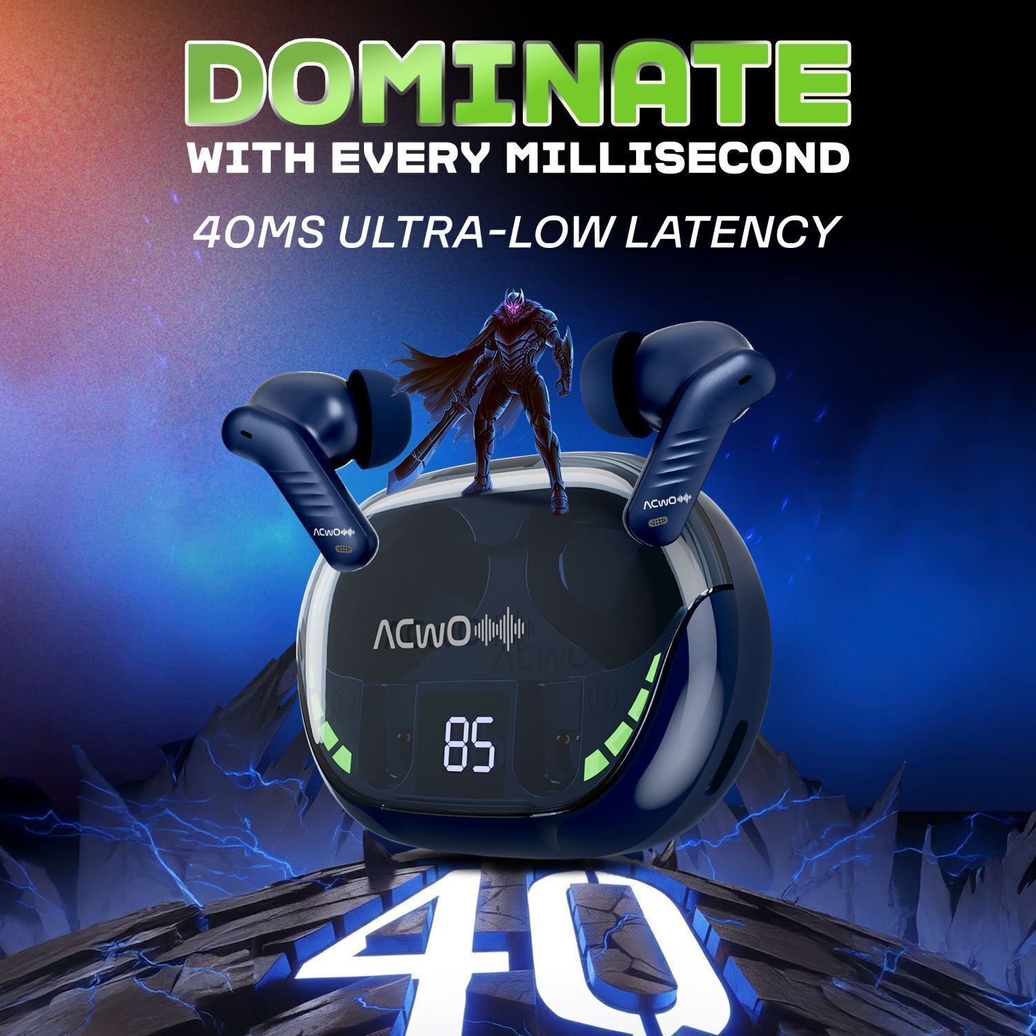 Image of ACwO DwOTS 565, 40ms Game Mode, 55Hrs Playtime, up to 32dB ANC, 10mm Drivers Bluetooth Gaming