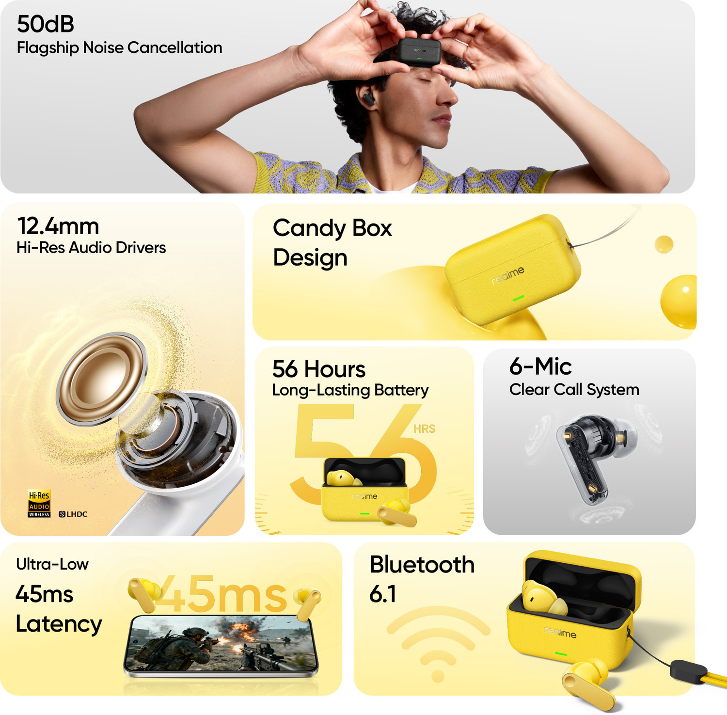 Image of realme Buds T500 Pro with 50dB ANC|12.4mm Hi-res Drivers|Spatial Audio|56 Hrs battery Bluetooth