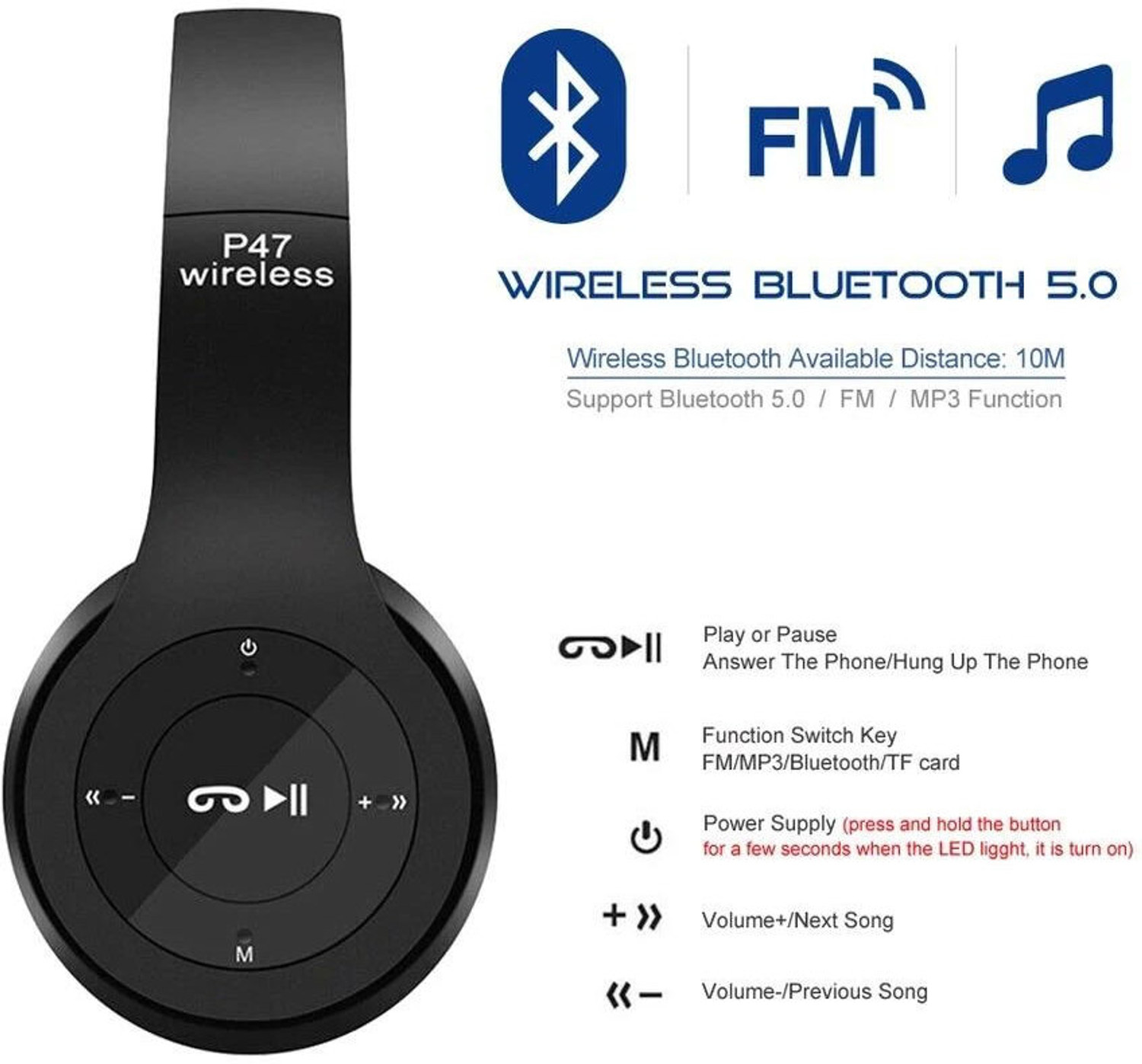 Image of footloose Branded Rock Beat Headphone Up to 12 Hours Playback, Wired Mode, V5.0 Supported Bluetooth Gaming