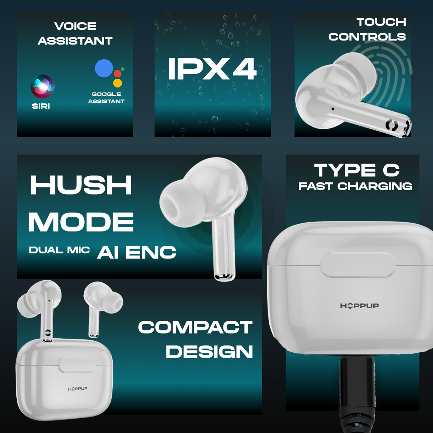 Image of HOPPUP AirDoze C50 Earbuds with 50H PlayTime, 40MS Low Latency, AI ENC & 5.4v Bluetooth