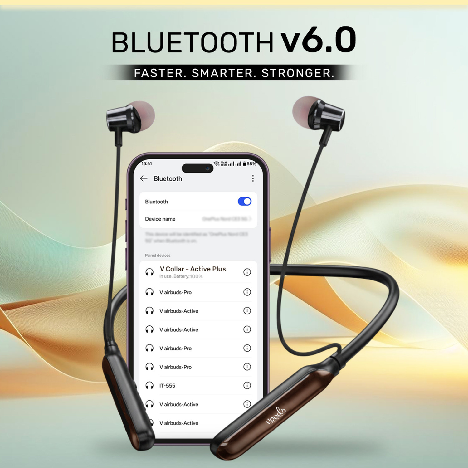 Image of Voods V Collar Active Plus with Call Vibration Alert, Magnetic On /Off, Dual Pairing Bluetooth