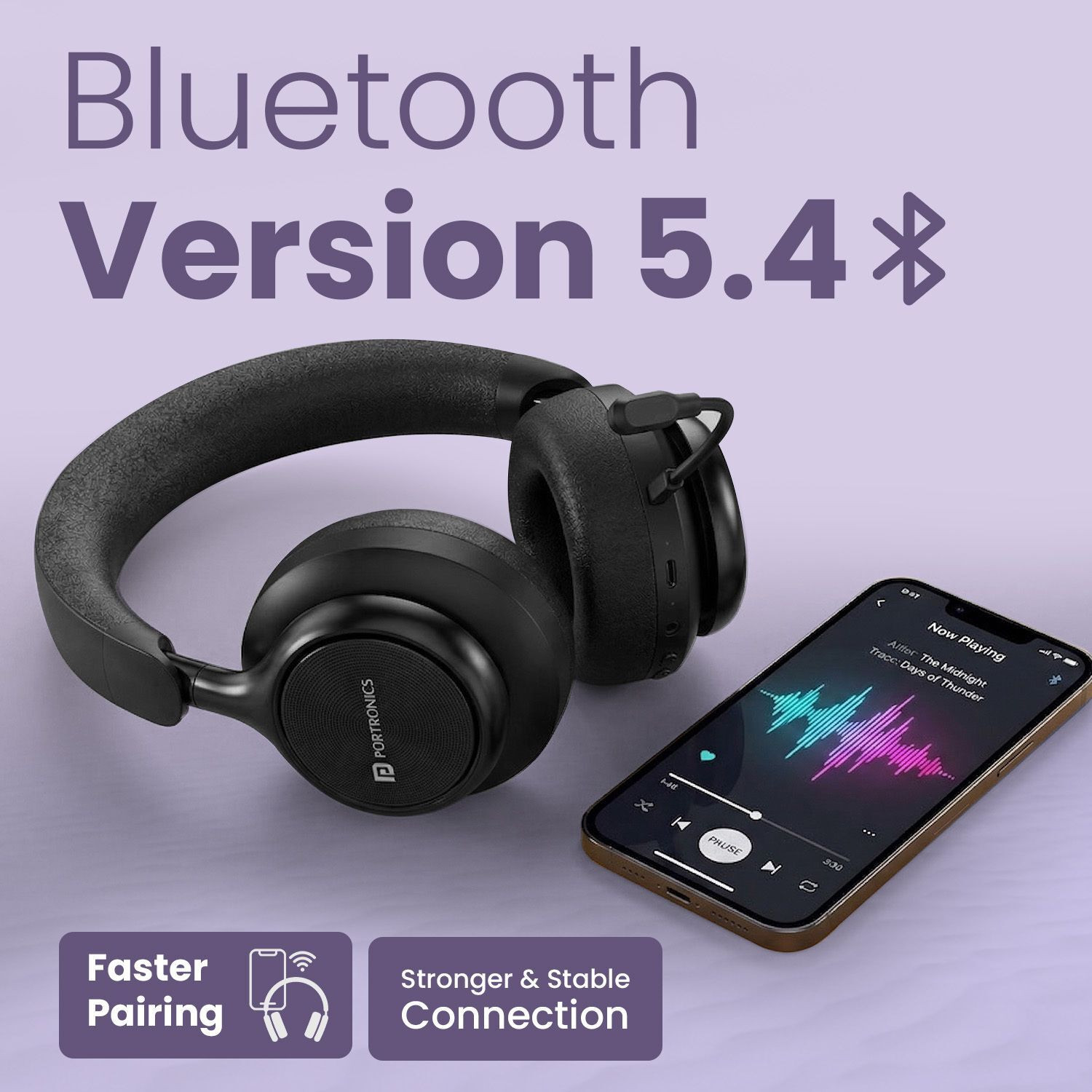 Image of Portronics Muffs M7 Over Ear Headphone, USB-A & Type C 2.4Ghz Receiver,Detachable Boom Mic Bluetooth