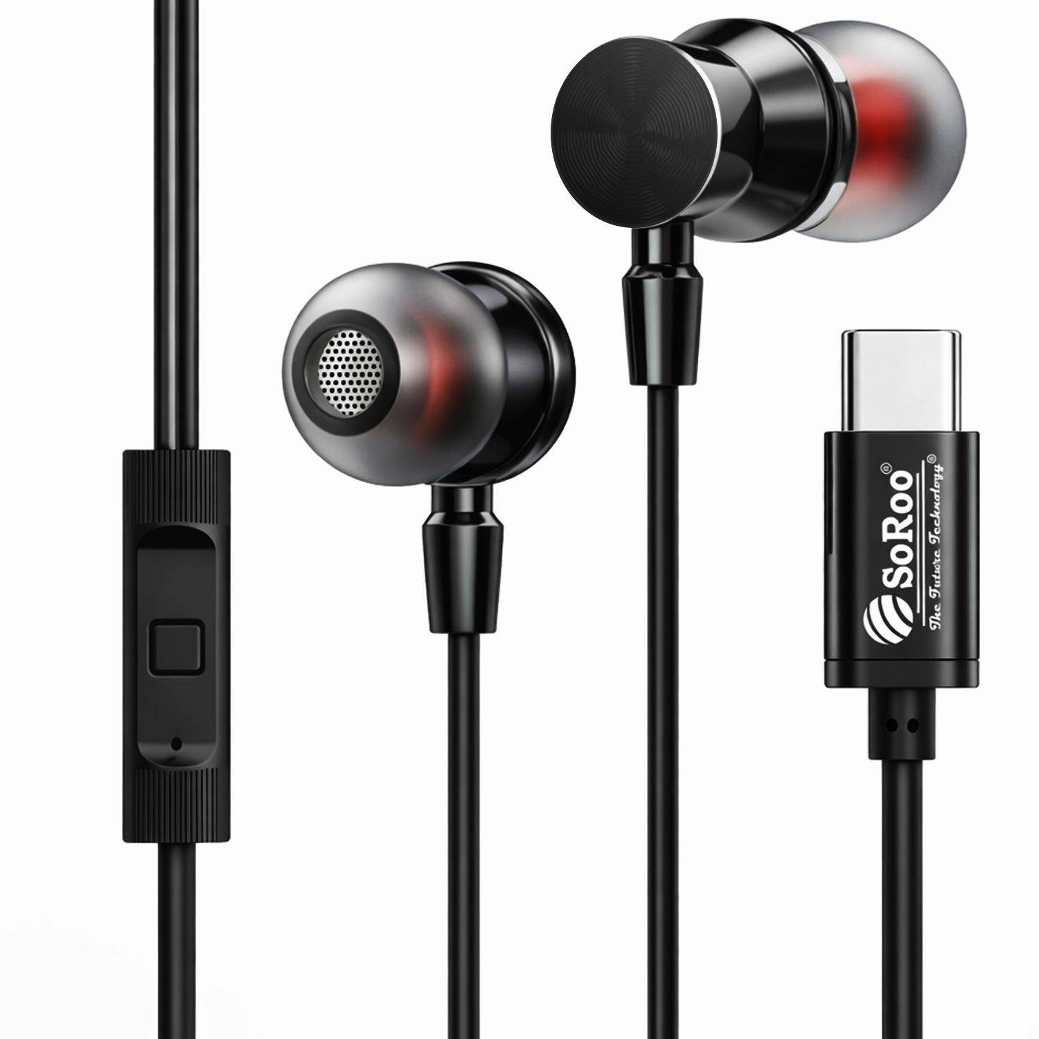 Soroo Future Type-C Wired Earphones with HD Sound, In-Line Mic &