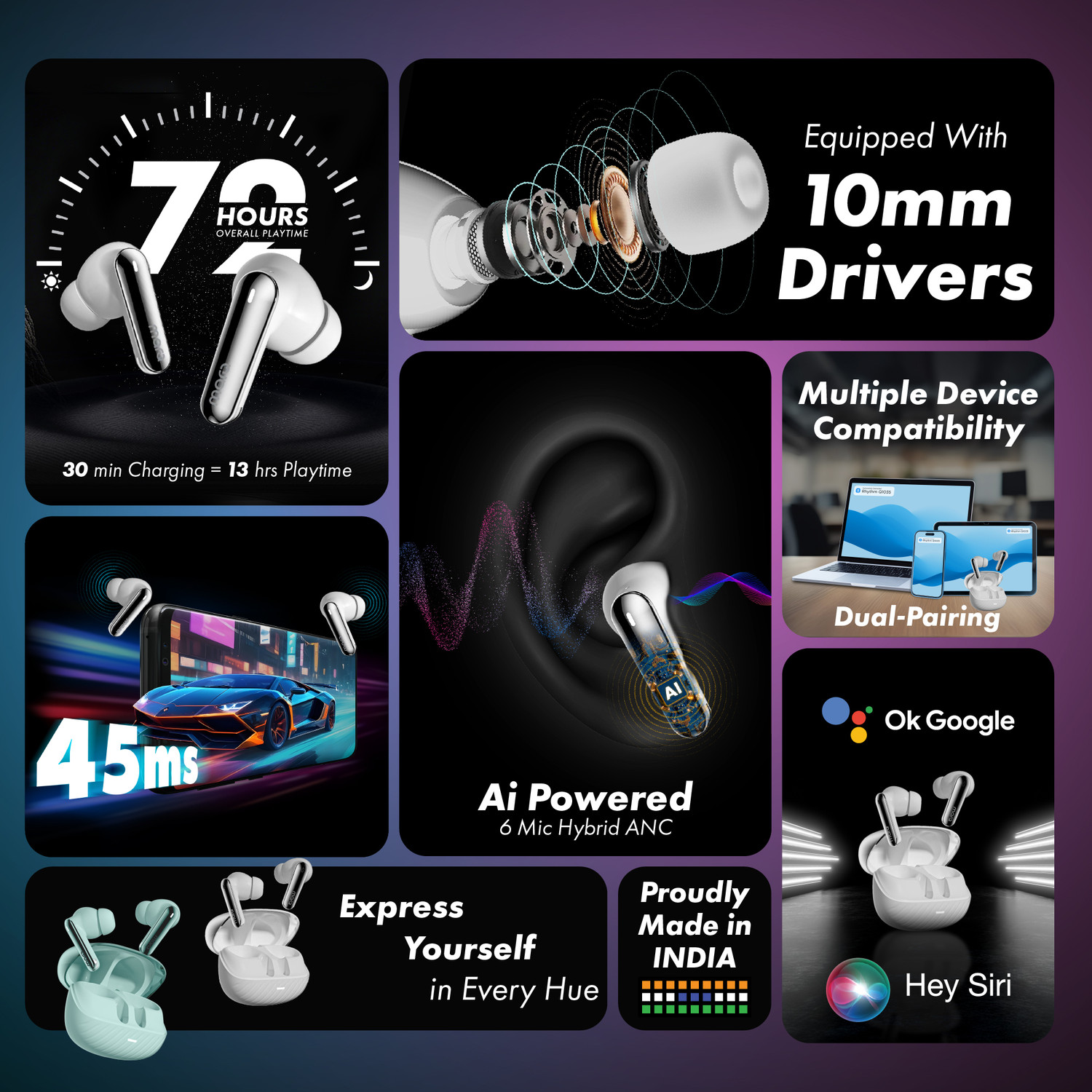 Image of MarQ by Flipkart Rhythm Q1035 72 Hours Playtime Type C Fast Charging Bluetooth Six Mic ANC Bluetooth