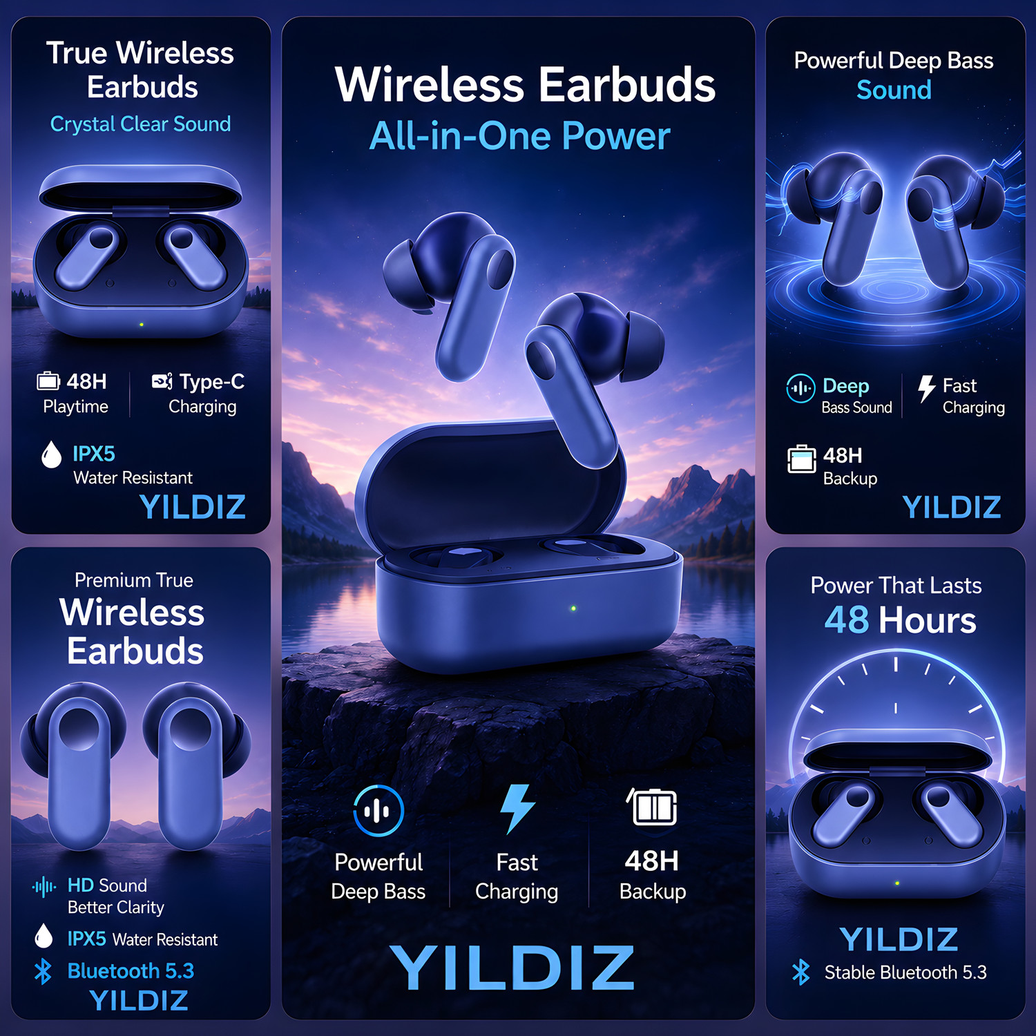 Image of Yildiz Nord CE 2 Wireless Earbuds with Mic,12.4mm Deep Bass Drivers,Bluetooth Earbuds[6 Bluetooth