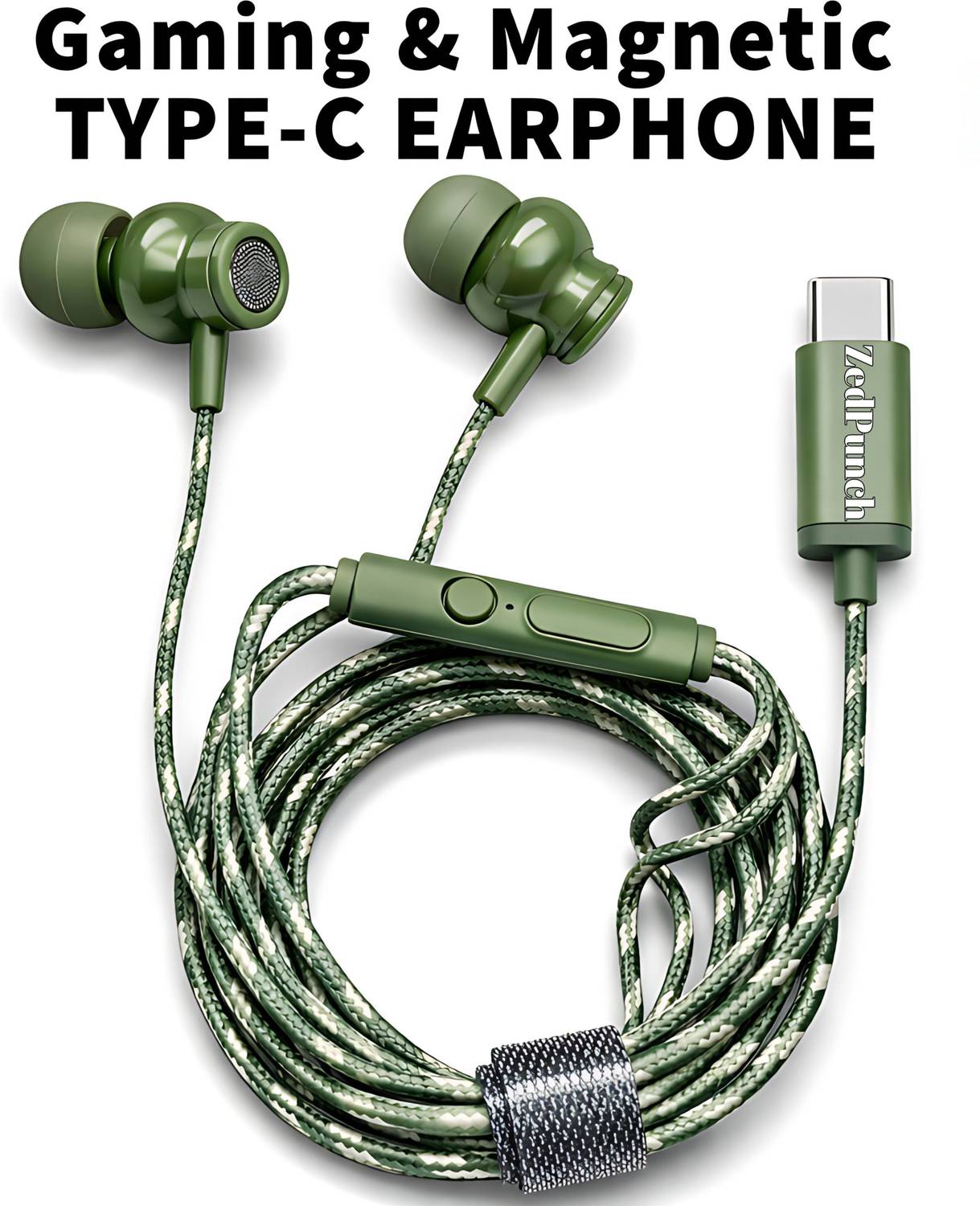 ZedPunch Gaming Type-C Wired Magnetic Earphones With Mic & 1 Butt