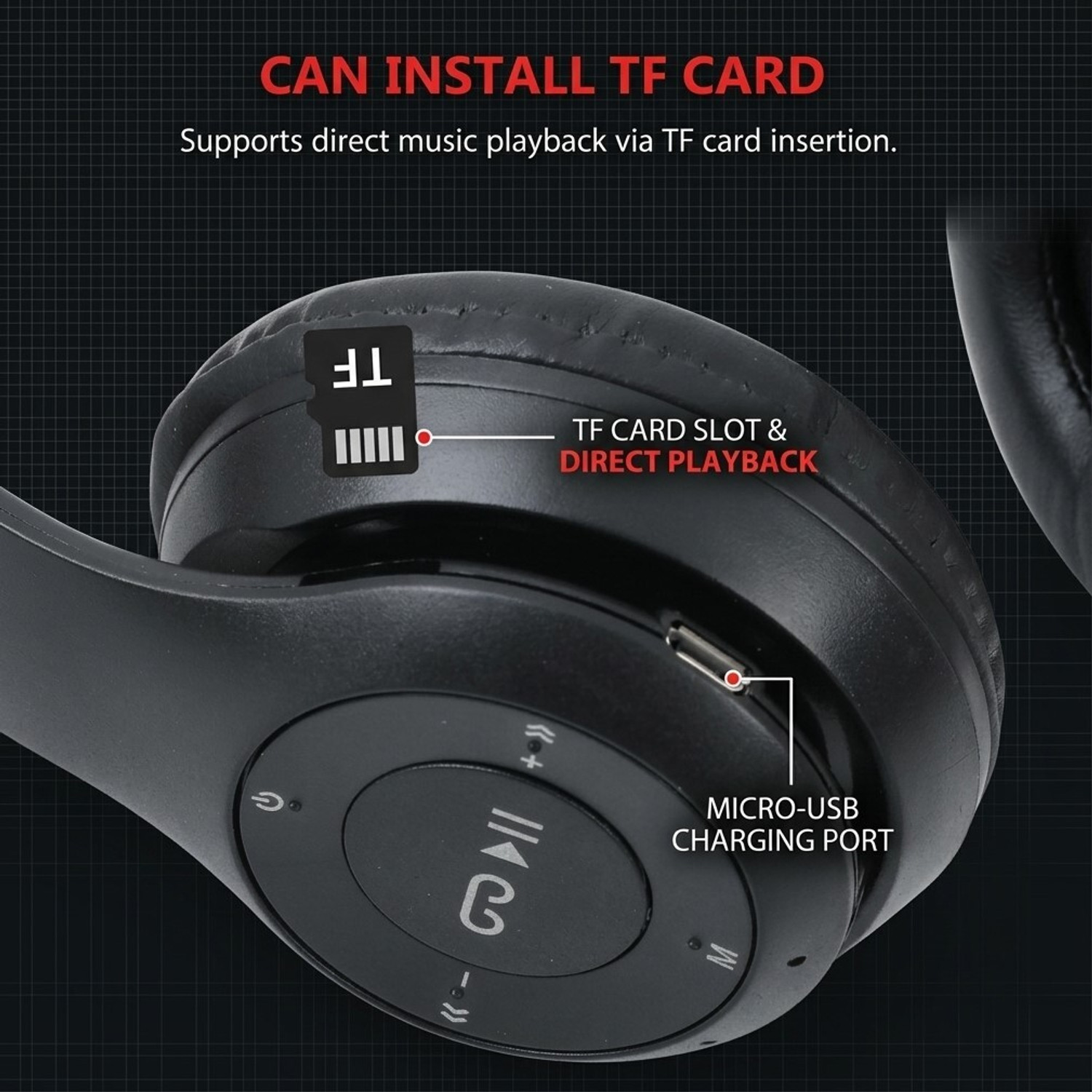 Image of ShreeVistaar Rechargeable Stereo Headphones with Built In Mic Soft Ear Cushions Bluetooth
