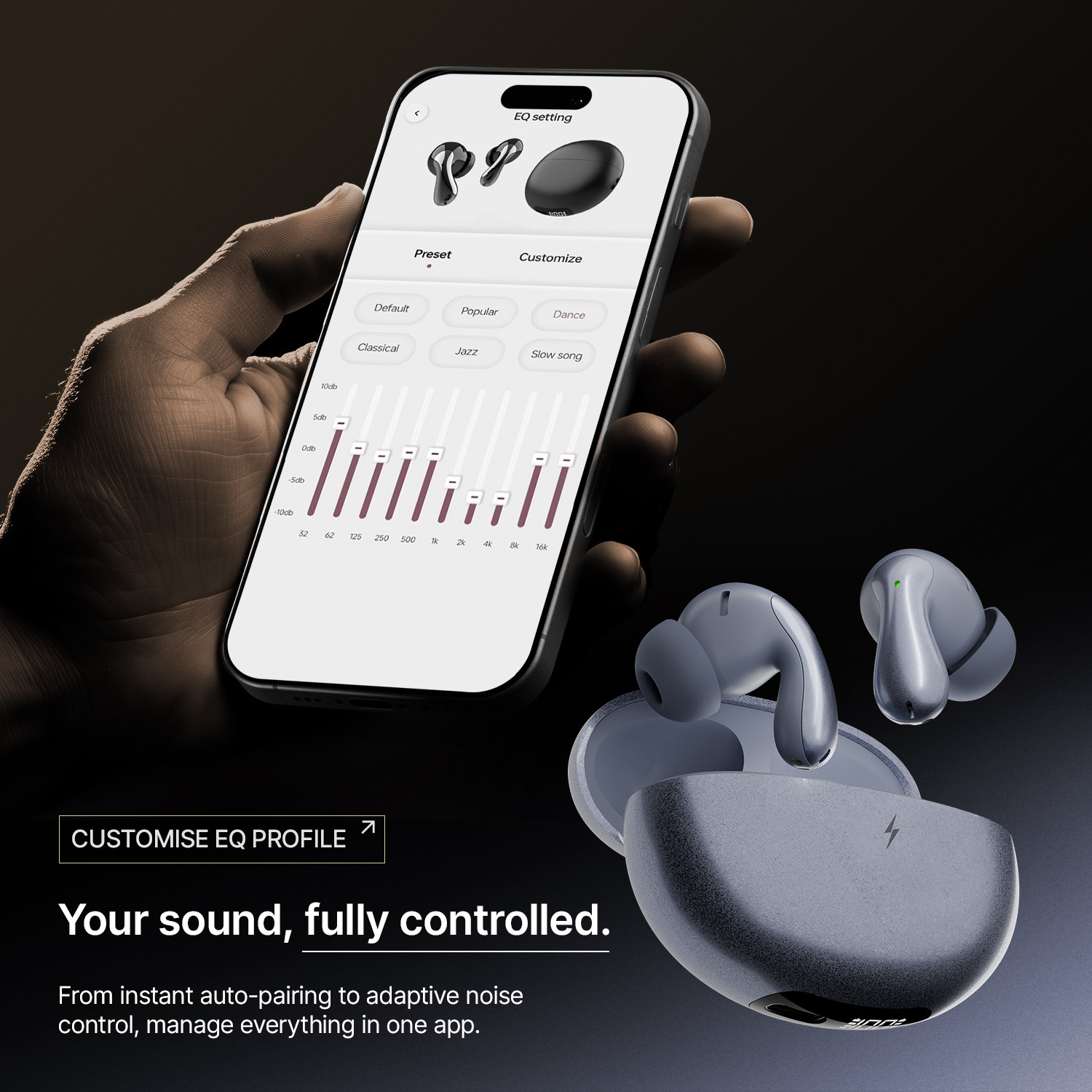 Image of Fire-Boltt Aero Drift TWS Earbuds, Custom EQ Profiles 50H Battery Display Case Quad Mic ENC Bluetooth