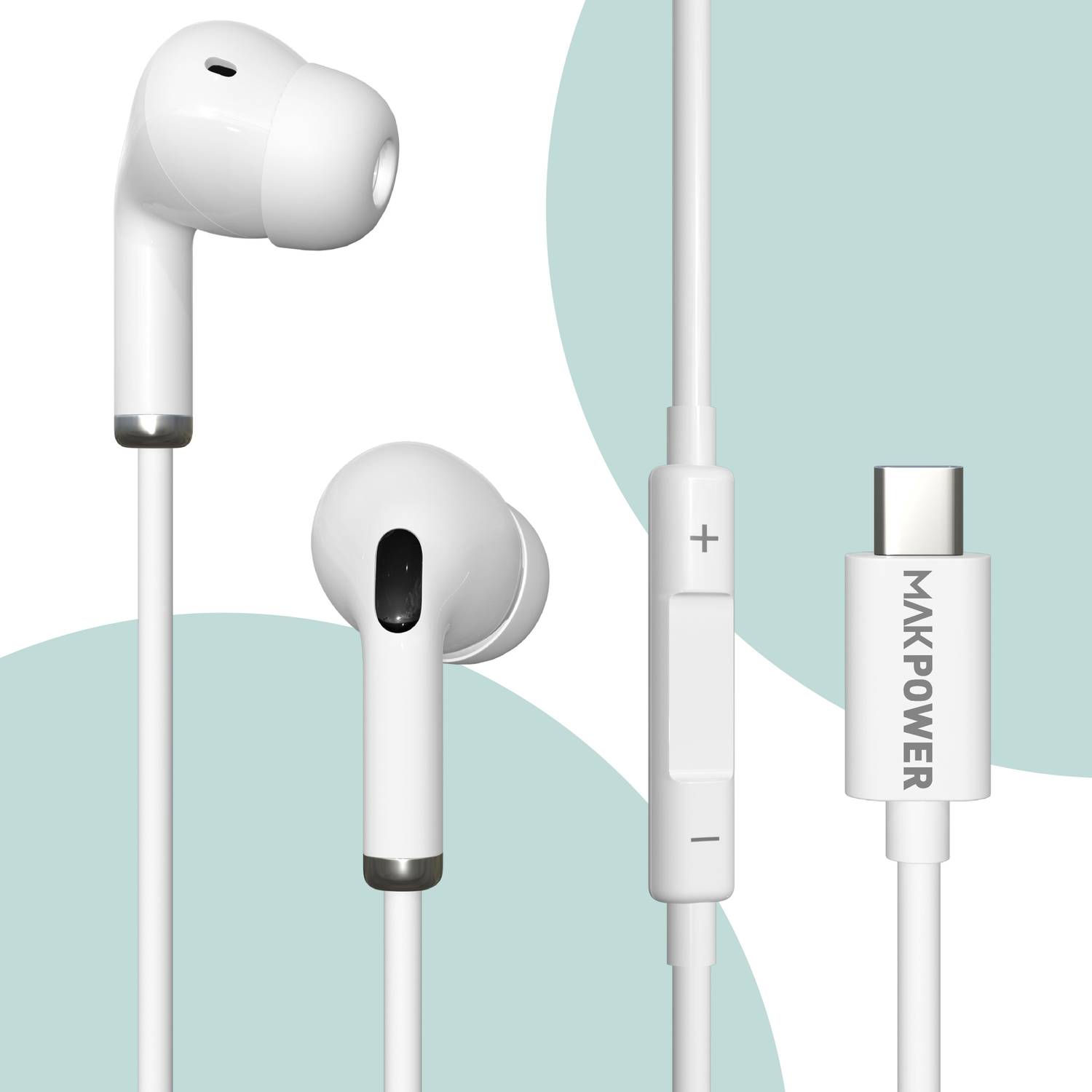 MAK POWER C-Type Earphones with Mic & Vol Controls Heavy Bass In-