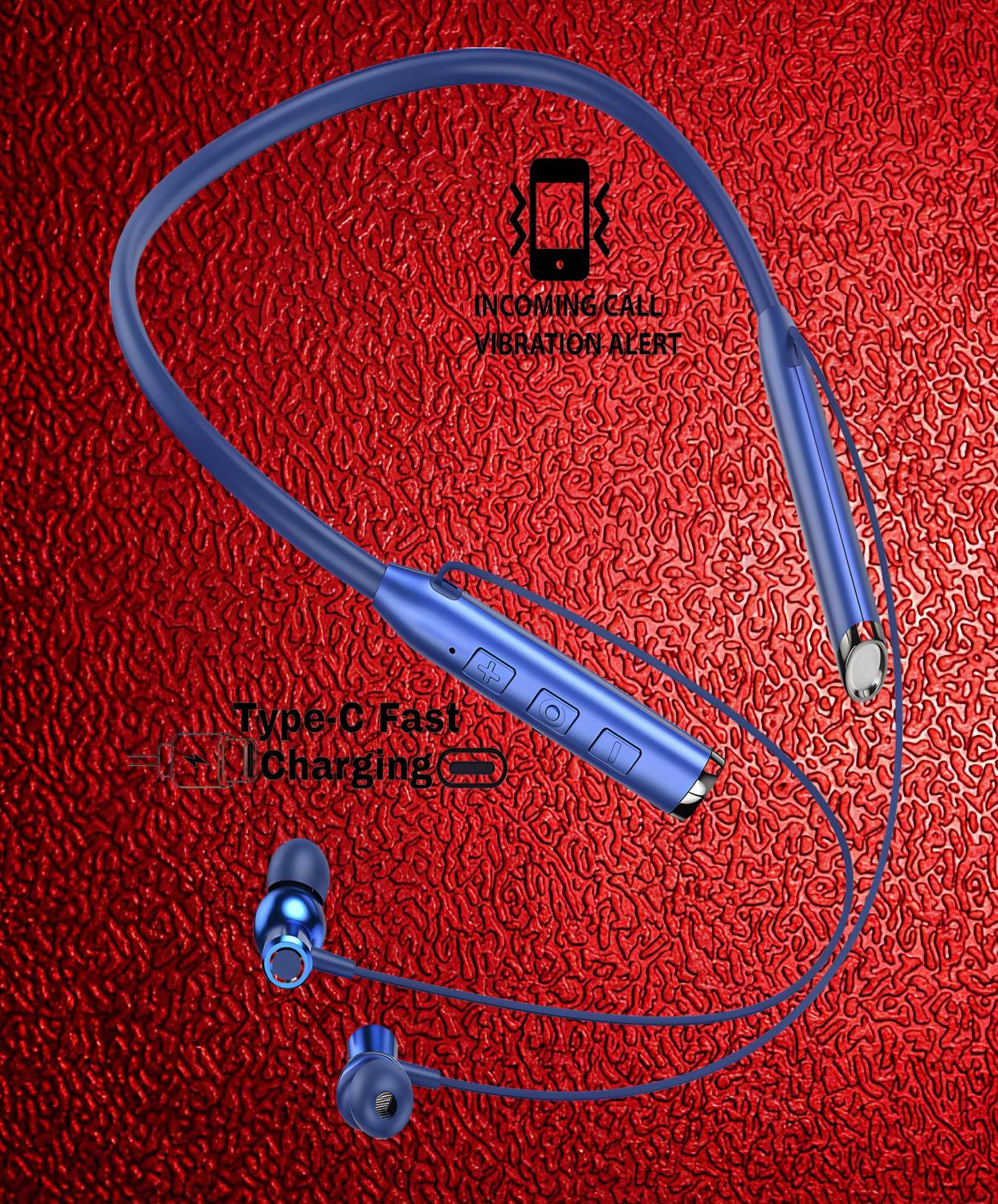 PTROX N80 Vibration Alert 48 Hours Playtime Pure Bass Waterproof Neckband S7 Bluetooth