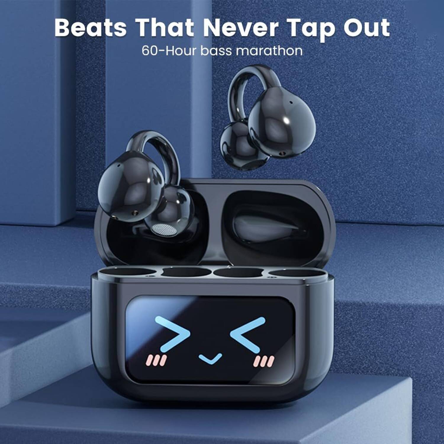 PLUGPULSES Open Ear Clip Bluetooth Earbuds 60H LED TWS - Image 3
