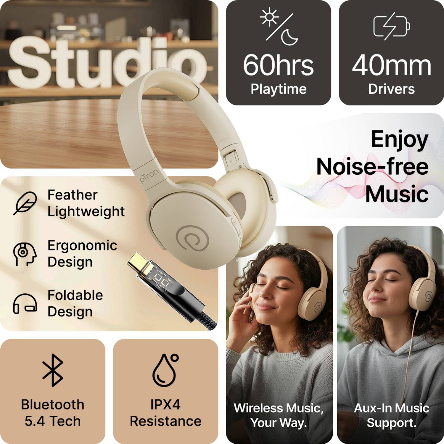 PTron Studio Bluetooth Headphones - Image 2