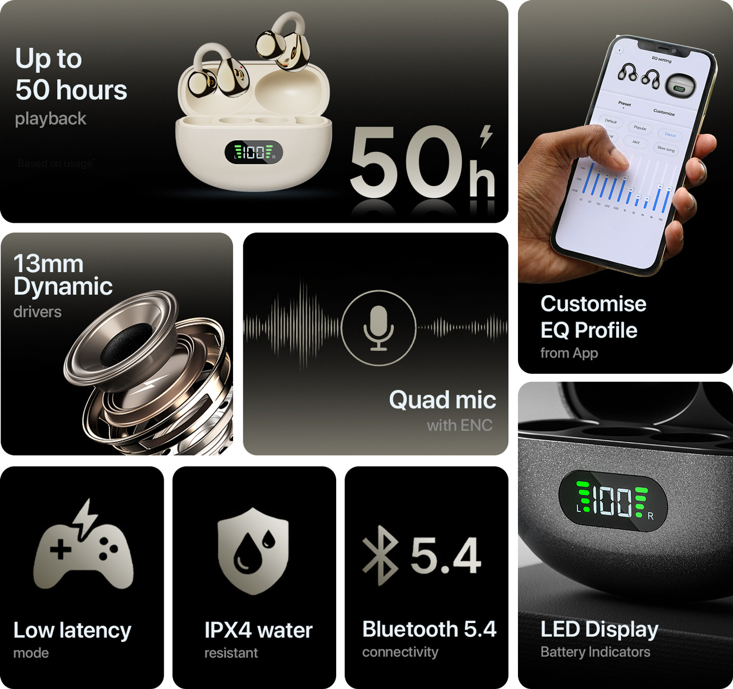 Image of Fire-Boltt Aero Clip TWS Earclips Custom EQ Profile 50H Battery Quad Mic ENC BT 5.4 Bluetooth