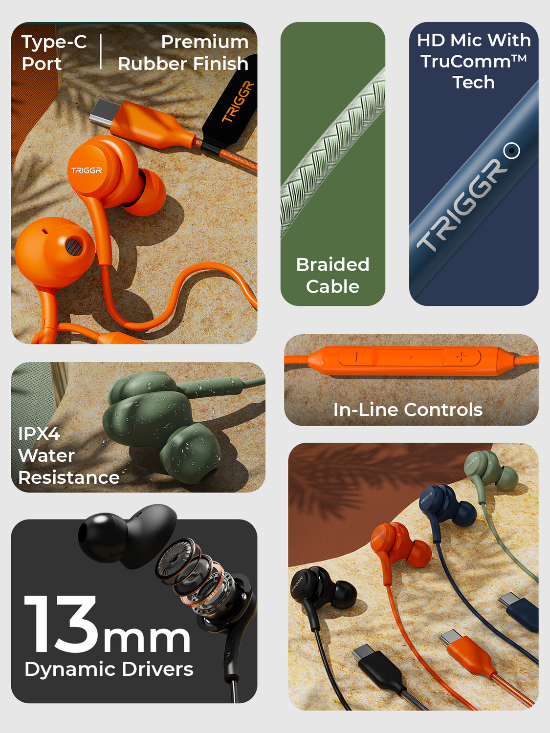 Image of TRIGGR Drip Type-C Wired Earphones with 13mm Driver, In-line Controls, Rich Bass, Mic Wired