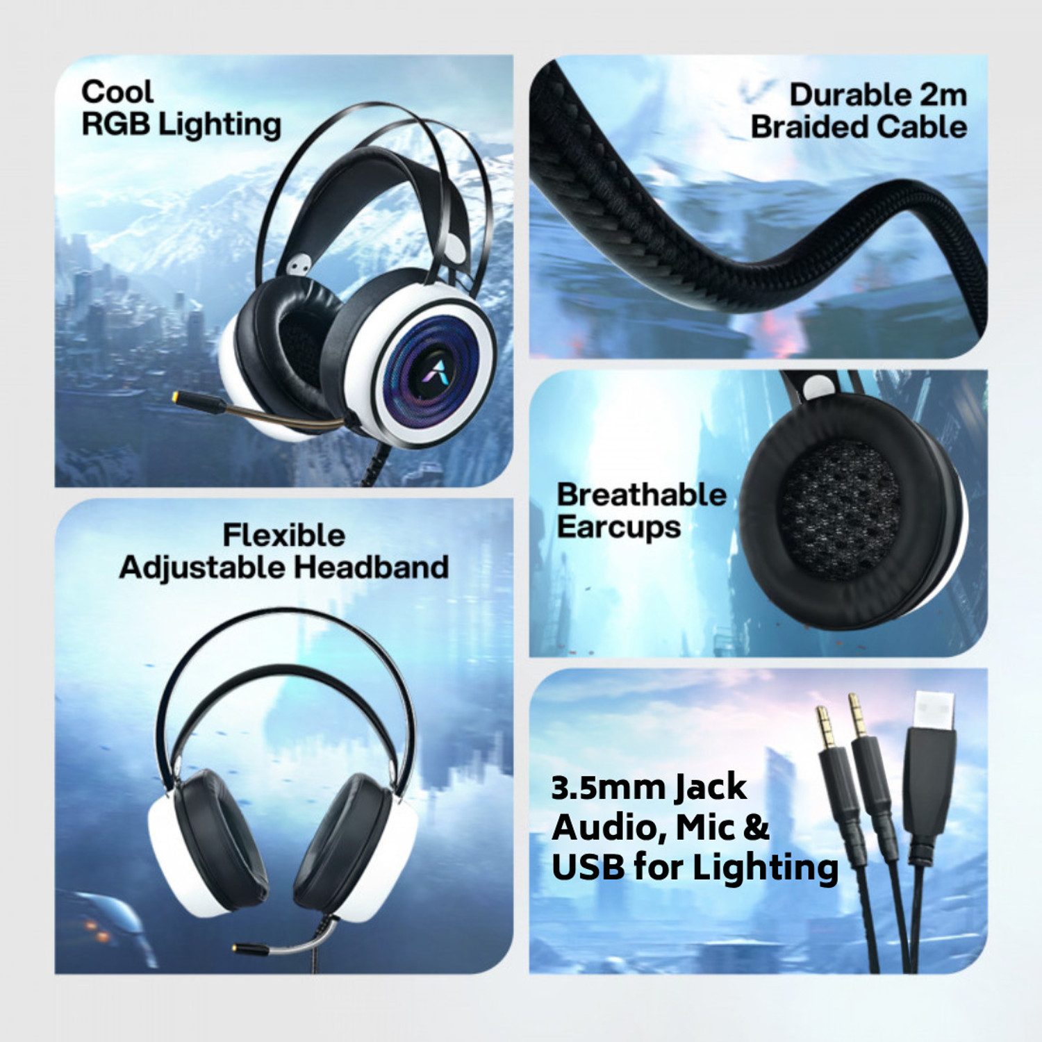 Image of ADCOM Striker rgb led Gaming Headset, 50mm Drivers, Omni Mic, 3.5mm+USB (Pack of 2) Wired Gaming