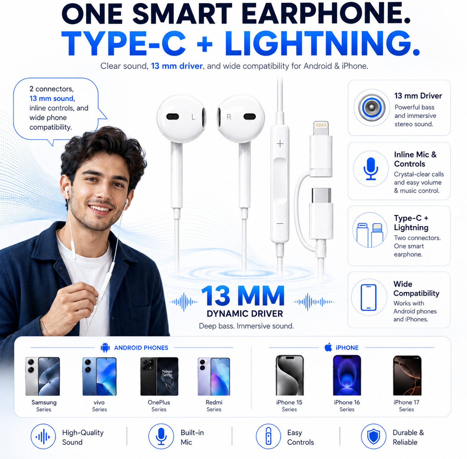 Image of uddo Original Type C Earphones | Iphone Earphone | e noise Isolation -Android iOS Wired