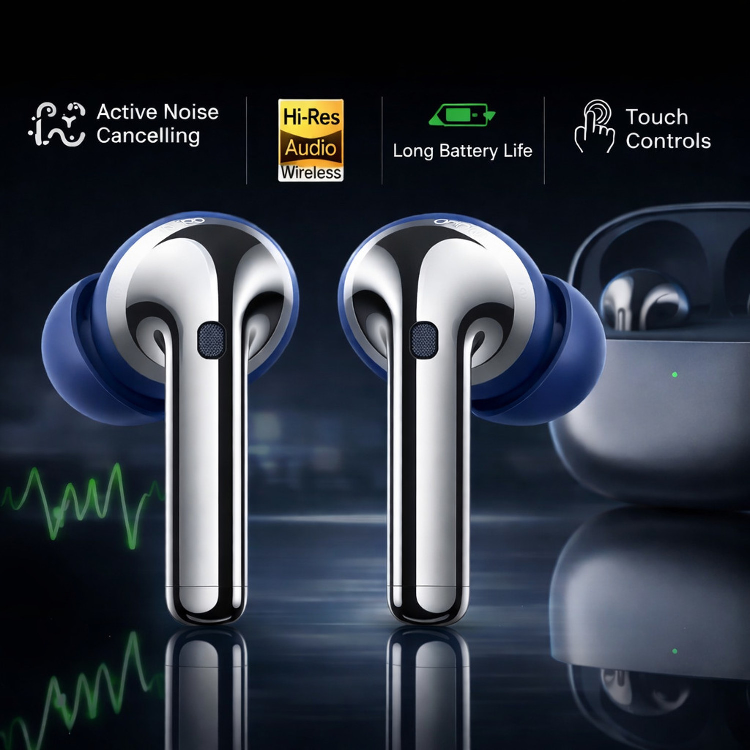 Image of Lynacz Original Compatible For OnePlus Buds Pro 3 Bluetooth Earbuds Noise Cancellation - (Blue) Bluetooth