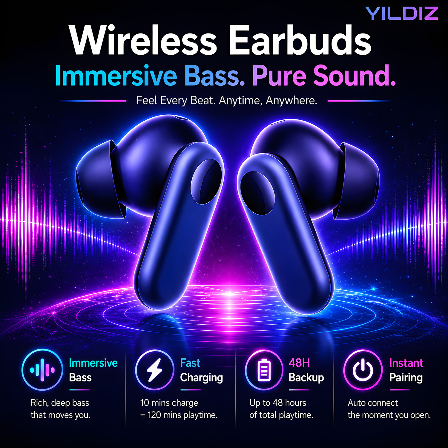 Image of Yildiz Nord CE 2 Wireless Earbuds with Mic,12.4mm Deep Bass Drivers,Bluetooth Earbuds[6 Bluetooth