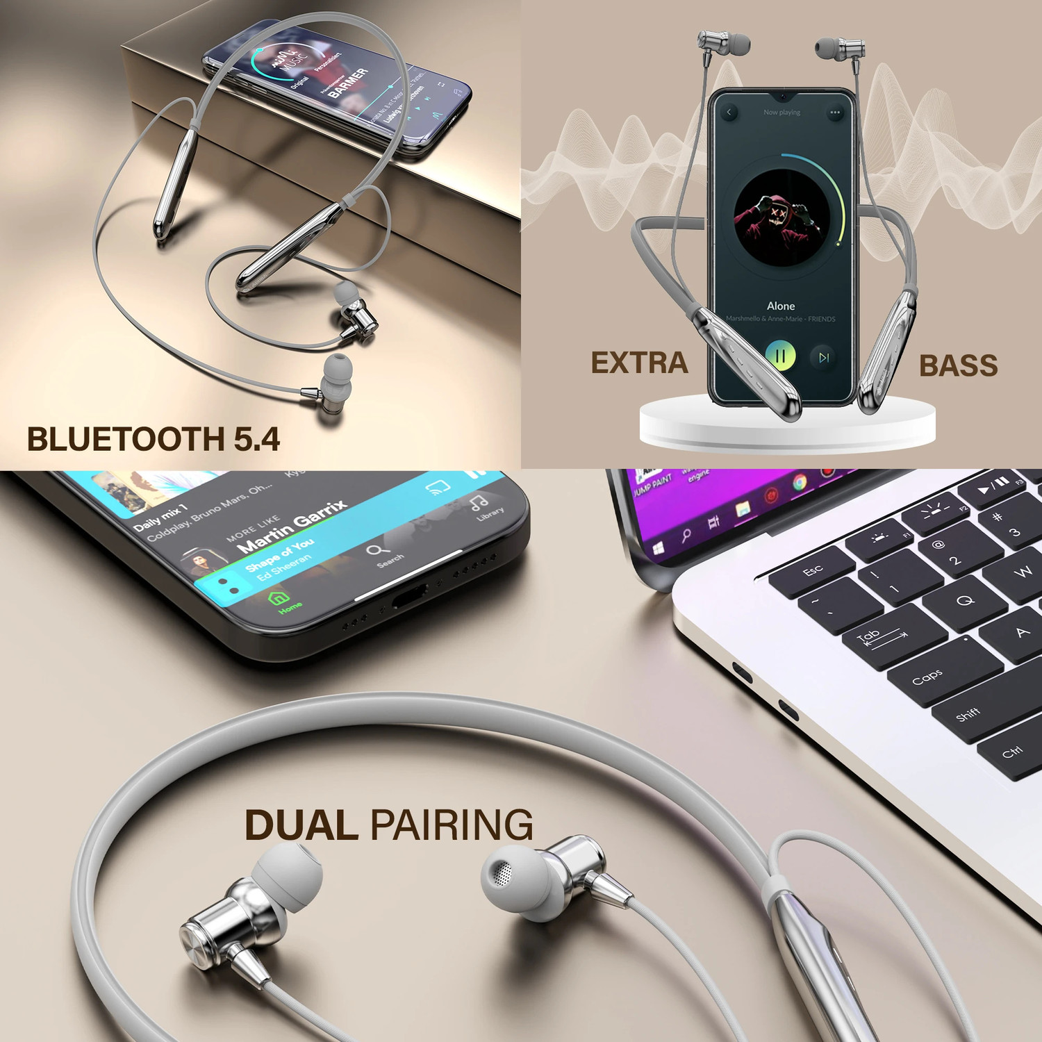 Image of Aroma NB119 Zebra Upto 100H Playtime, ENC, Magnetic On /Off, Fast Charging Neckband Bluetooth