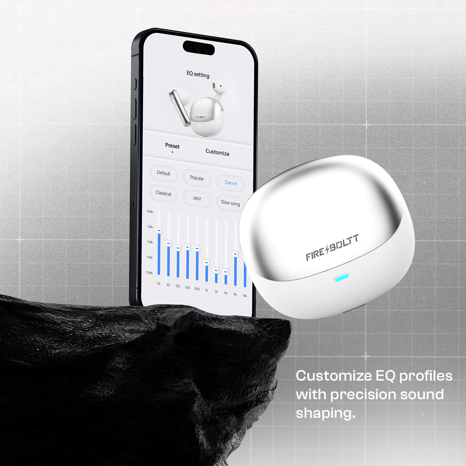 Image of Fire-Boltt Aero Fit TWS Earbuds, Custom EQ Profiles, 50H Battery, Quad Mic ENC, BT 5.4 Bluetooth