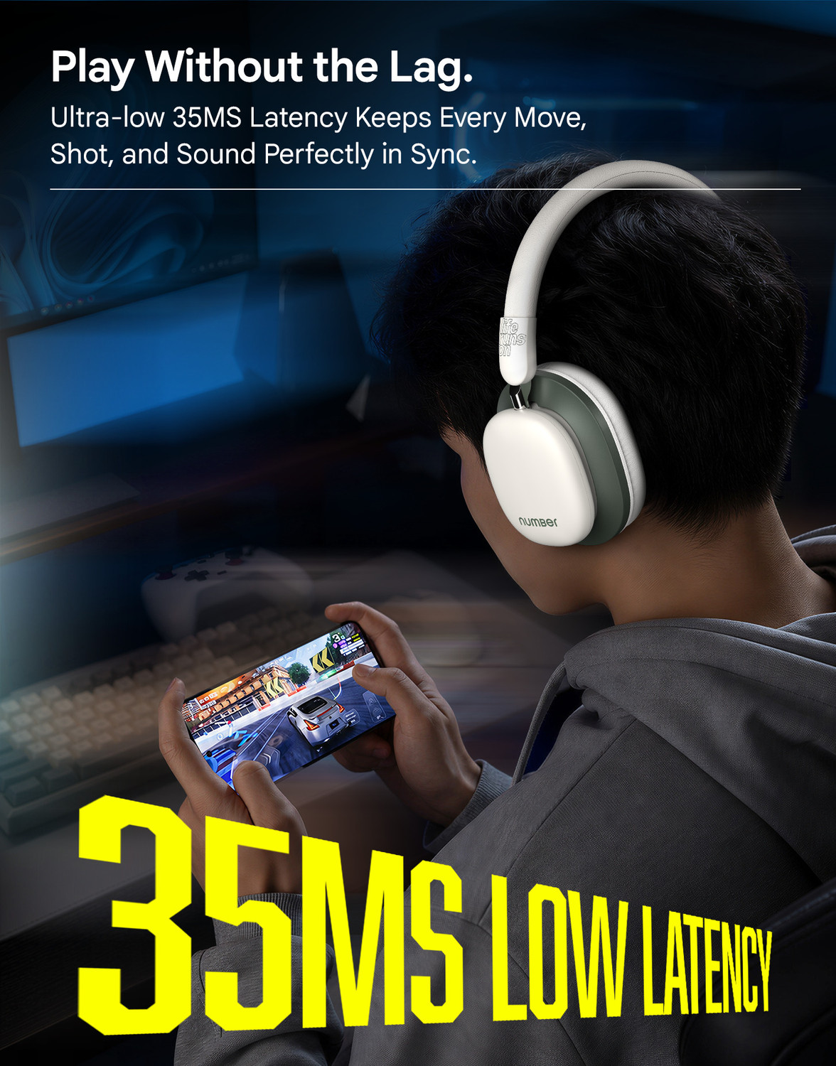 Image of Number Headit Pro 100H Battery, Dual Pairing, 40mm Hi-Bass Drivers, AI ENC, 35ms Gaming Bluetooth & Wired