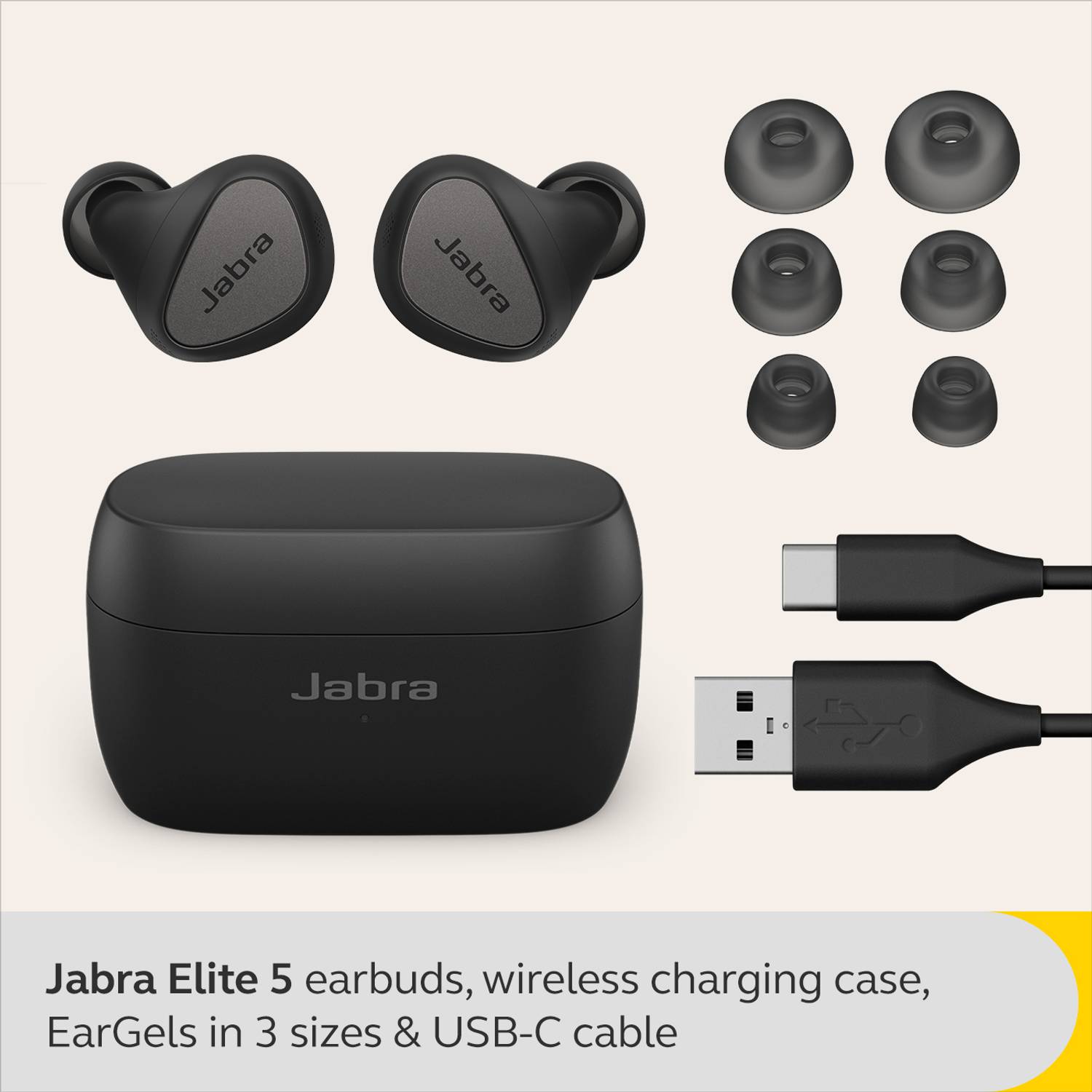 JABRA Elite 5 Headsets with ANC, Multipoint, 6-mic call technology